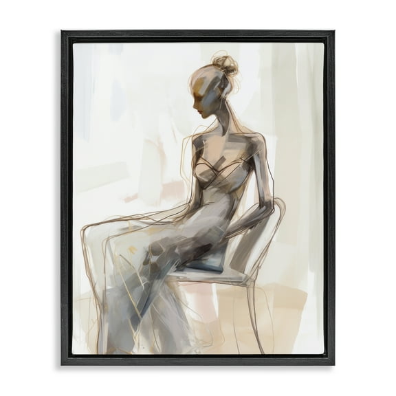 Stupell Industries Classy Figure Impression People Painting Black Floater Framed Canvas Art Print Wall Art, 17 x 21