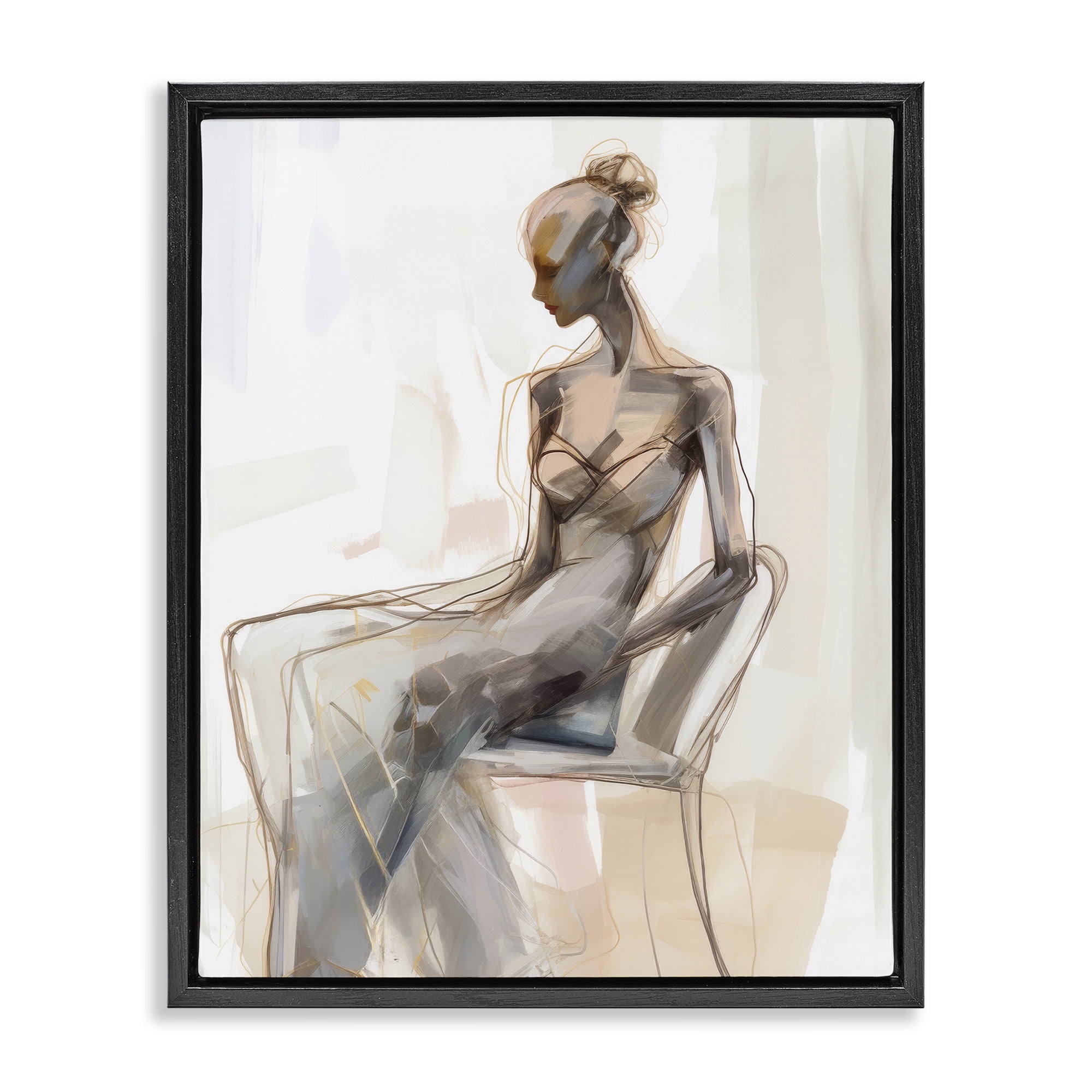 Stupell Industries Classy Figure Impression People Painting Black Floater Framed Canvas Art Print Wall Art, 25 x 31