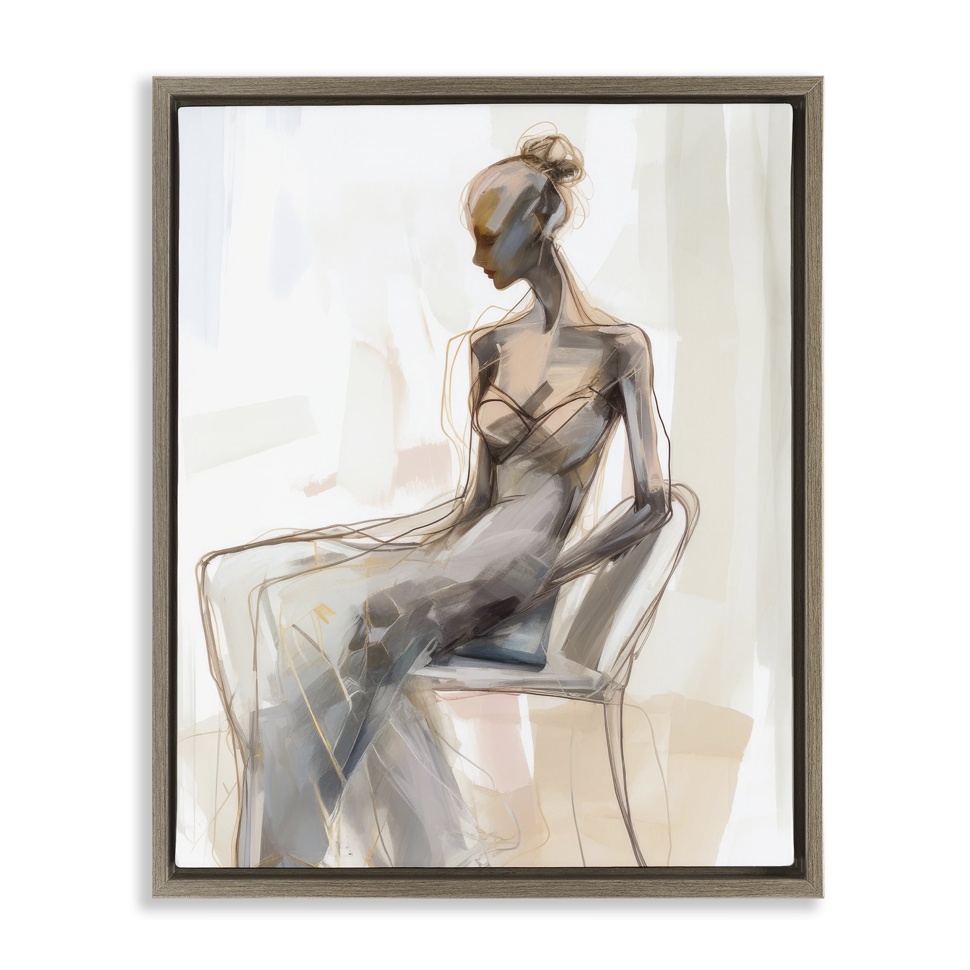 Stupell Industries Classy Figure Impression People Painting Brown Floater Framed Canvas Art Print Wall Art, 25 x 31