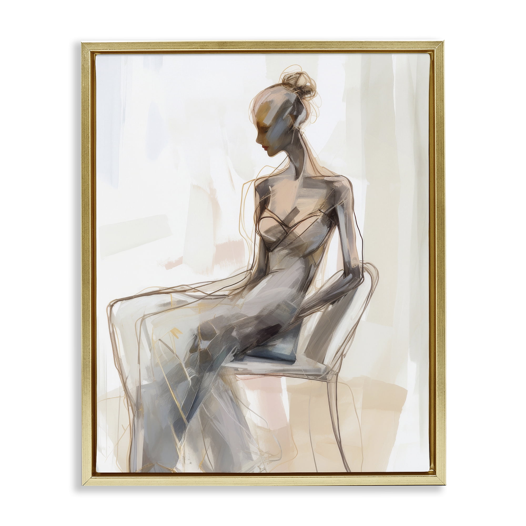 Stupell Industries Classy Figure Impression People Painting Gold Floater Framed Canvas Art Print Wall Art, 17 x 21
