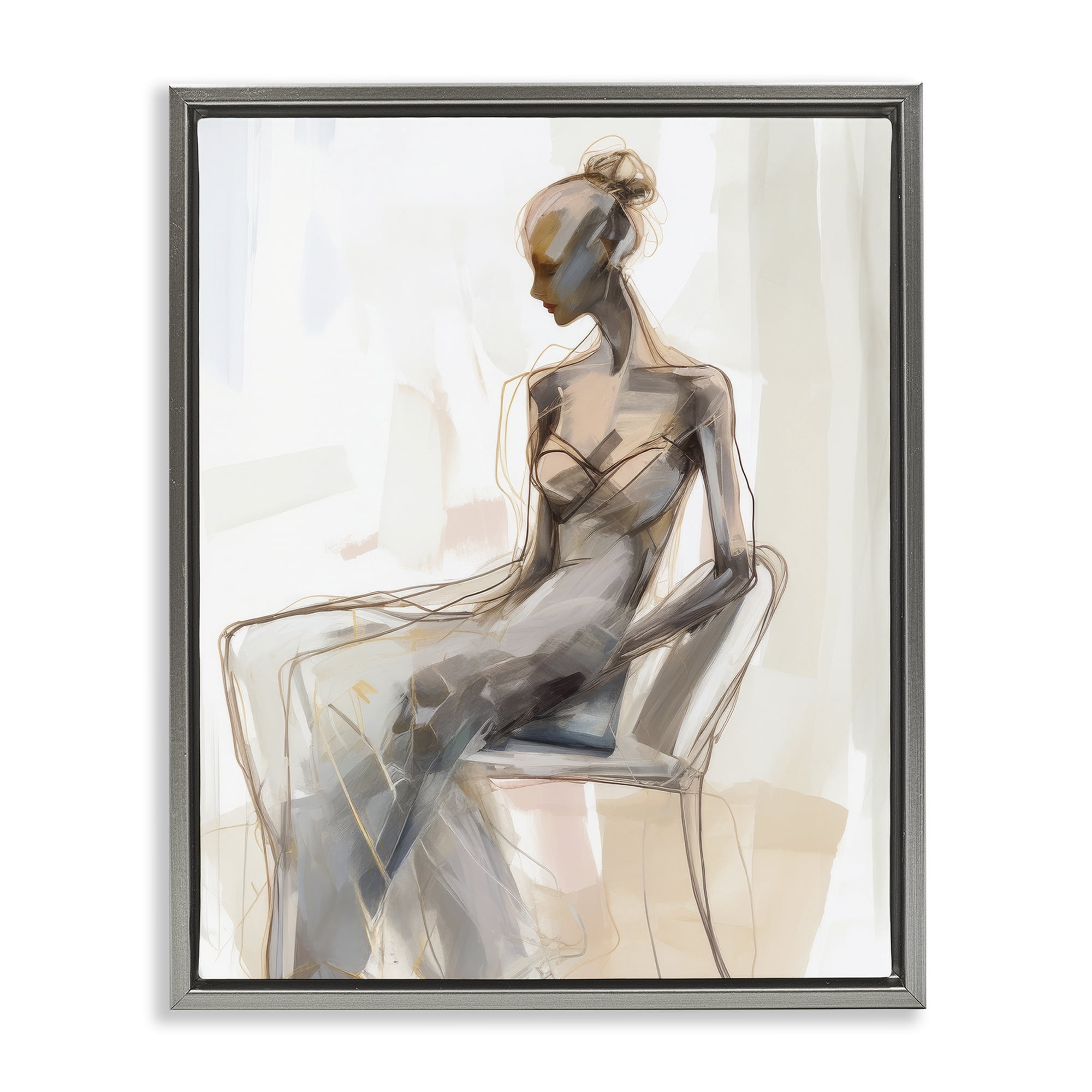 Stupell Industries Classy Figure Impression People Painting Gray Floater Framed Canvas Art Print Wall Art, 17 x 21