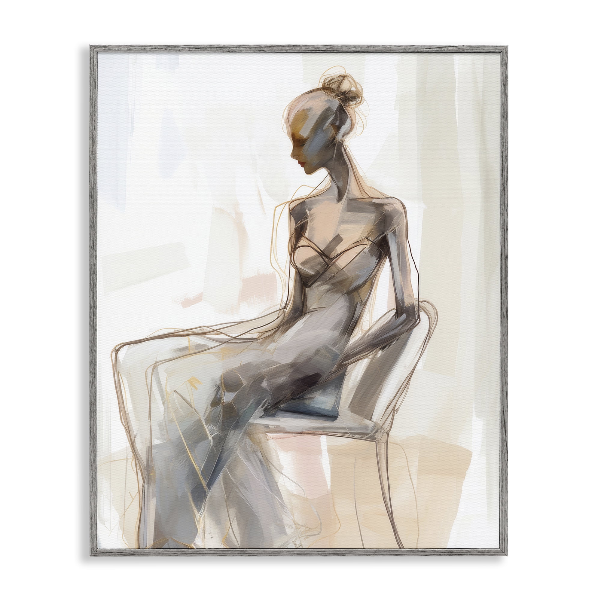 Stupell Industries Classy Figure Impression People Painting Gray Framed Art Print Wall Art, 16 x 20