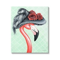 Stupell Industries Classy Flamingo Vintage Black Floral Hat Green Pattern Graphic Art Gallery Wrapped Canvas Print Wall Art, Design by Amelie Legault