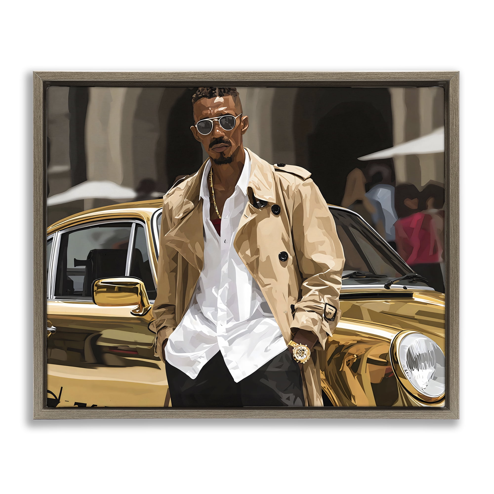 Stupell Industries Classy Gilded Sportscar & Driver Brown Framed Floater Canvas Wall Art, design by Franklyn Gregory