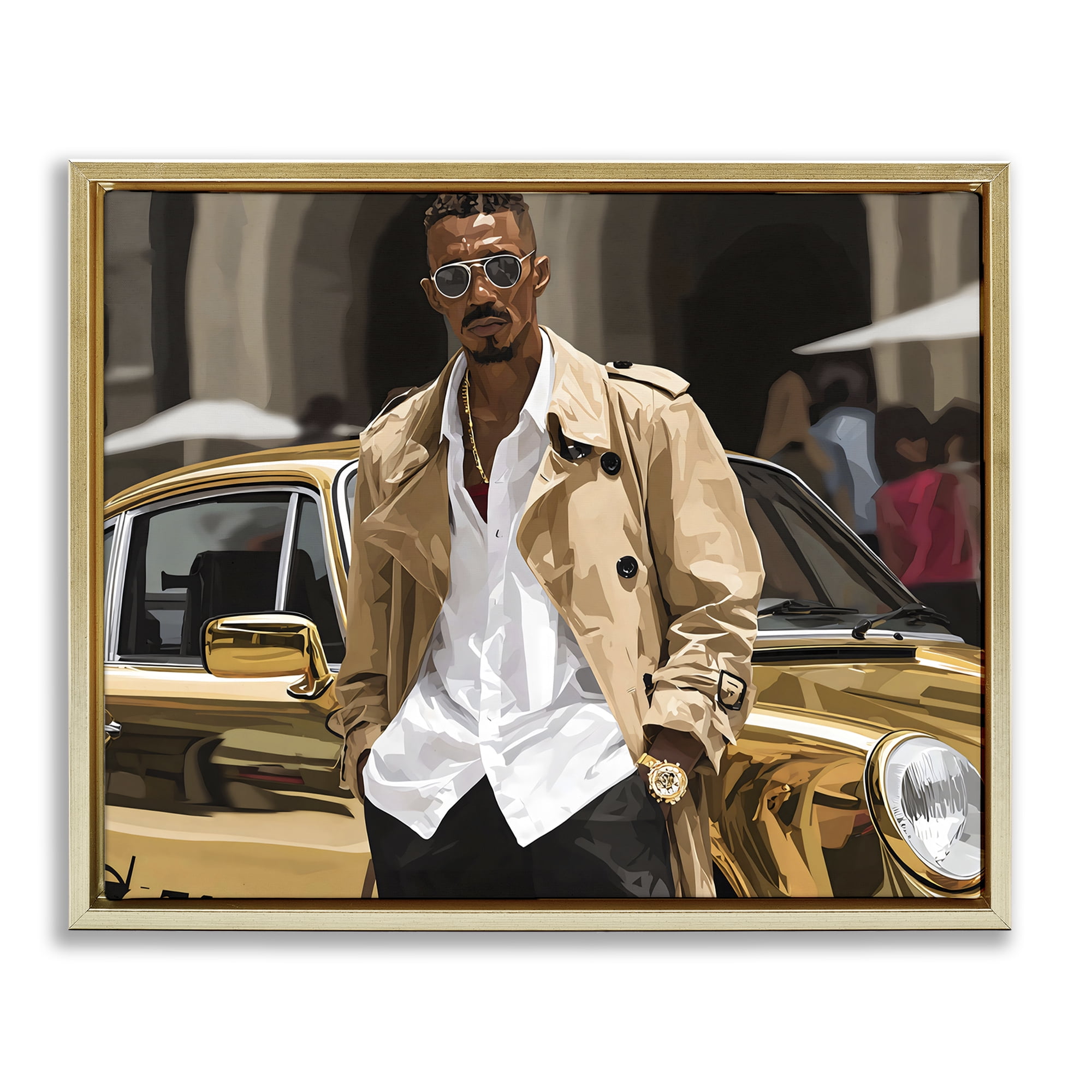 Stupell Industries Classy Gilded Sportscar & Driver Gold Framed Floater Canvas Wall Art, design by Franklyn Gregory