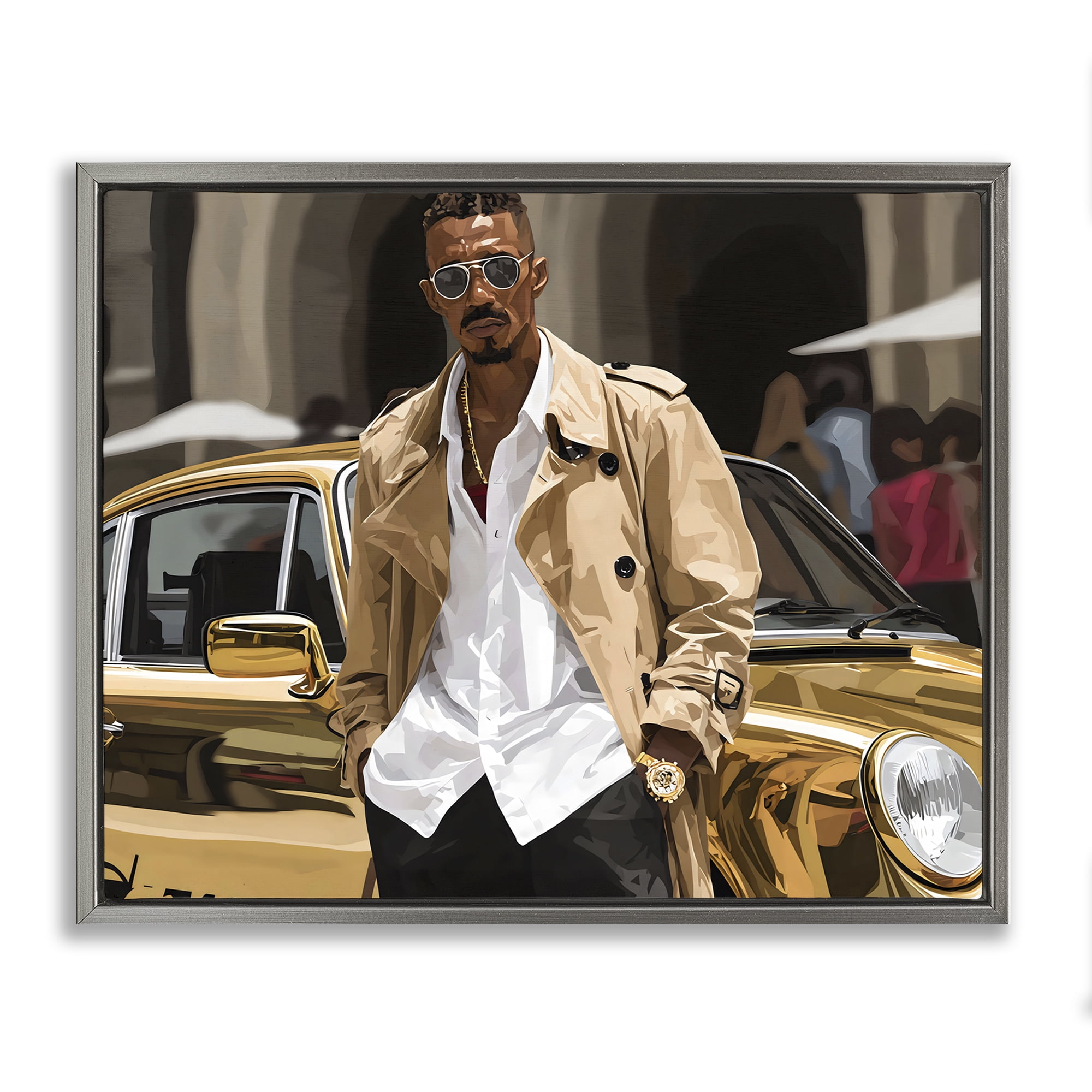 Stupell Industries Classy Gilded Sportscar & Driver Gray Framed Floater Canvas Wall Art, design by Franklyn Gregory