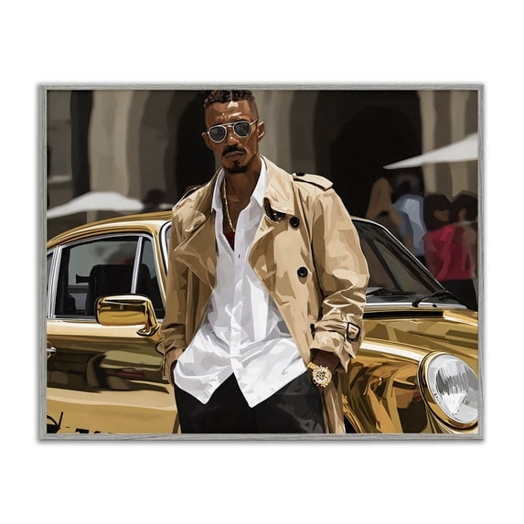 Stupell Industries Contemporary Classy Gilded Sportscar & Driver Gray Framed Giclee Art, 20 x 16, by Franklyn Gregory