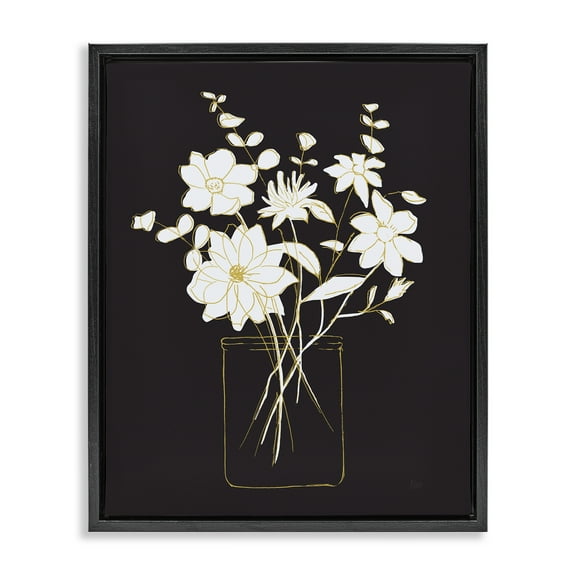 Stupell Industries Classy Jar of Flowers Botanical & Floral Painting Black Floater Framed Art Print Wall Art, 17 x 21