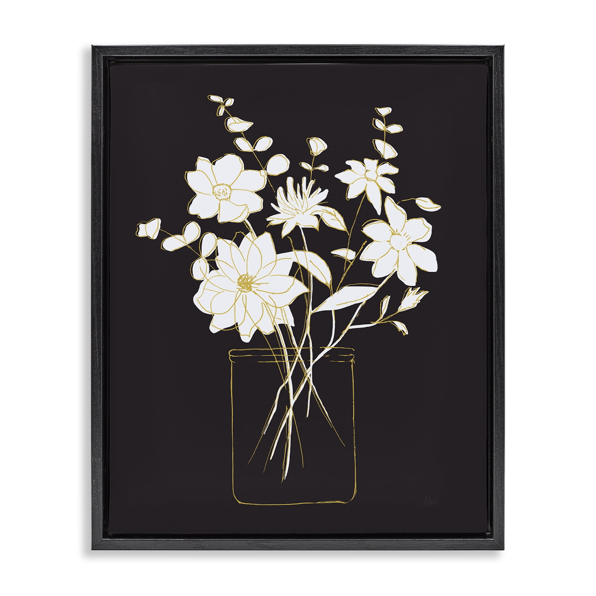 Stupell Industries Classy Jar of Flowers Botanical & Floral Painting Black Floater Framed Art Print Wall Art, 25 x 31