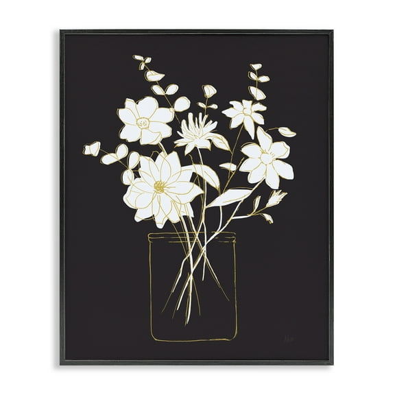 Stupell Industries Classy Jar of Flowers Botanical & Floral Painting Black Framed Art Print Wall Art, 11 x 14