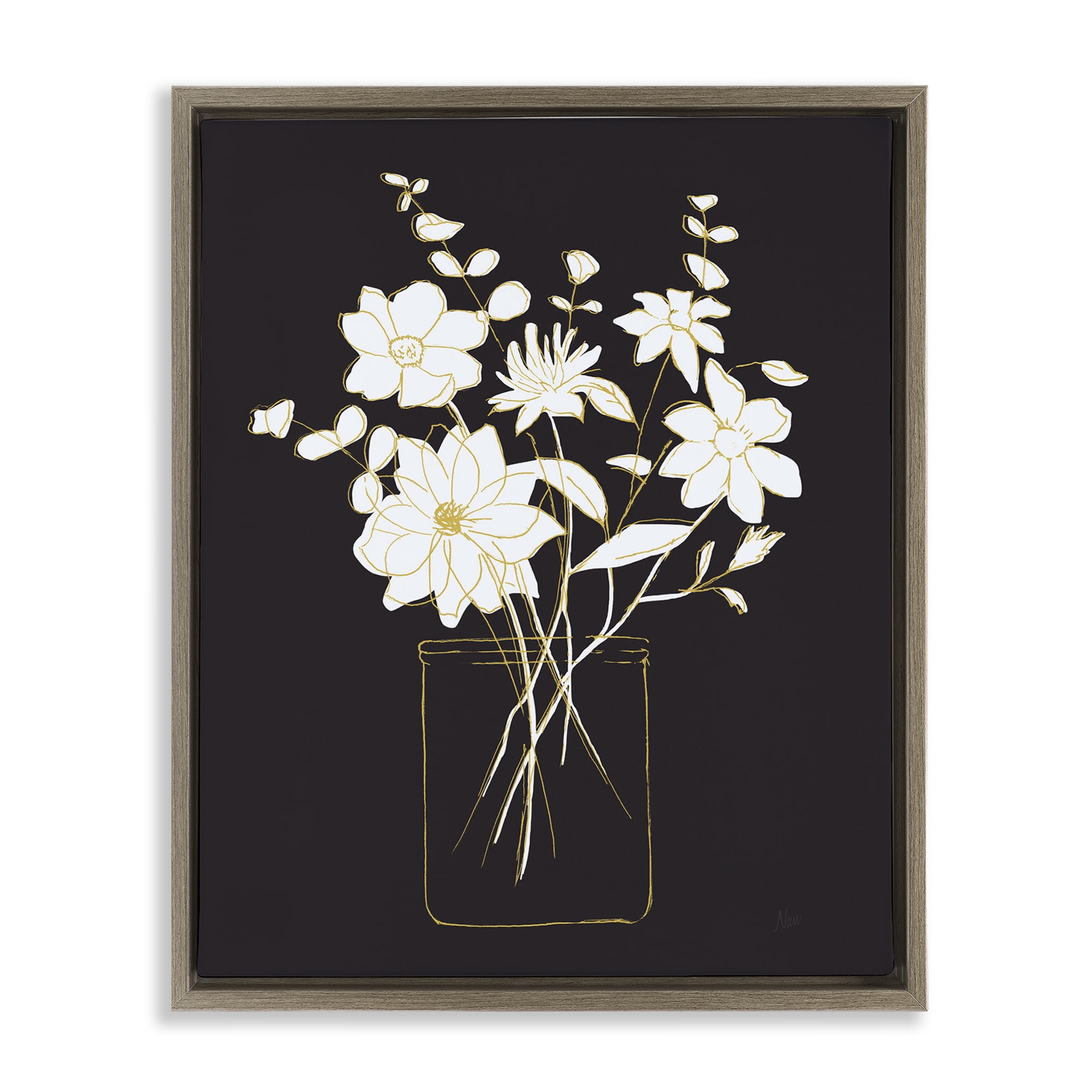 Stupell Industries Classy Jar of Flowers Botanical & Floral Painting Brown Floater Framed Art Print Wall Art, 25 x 31