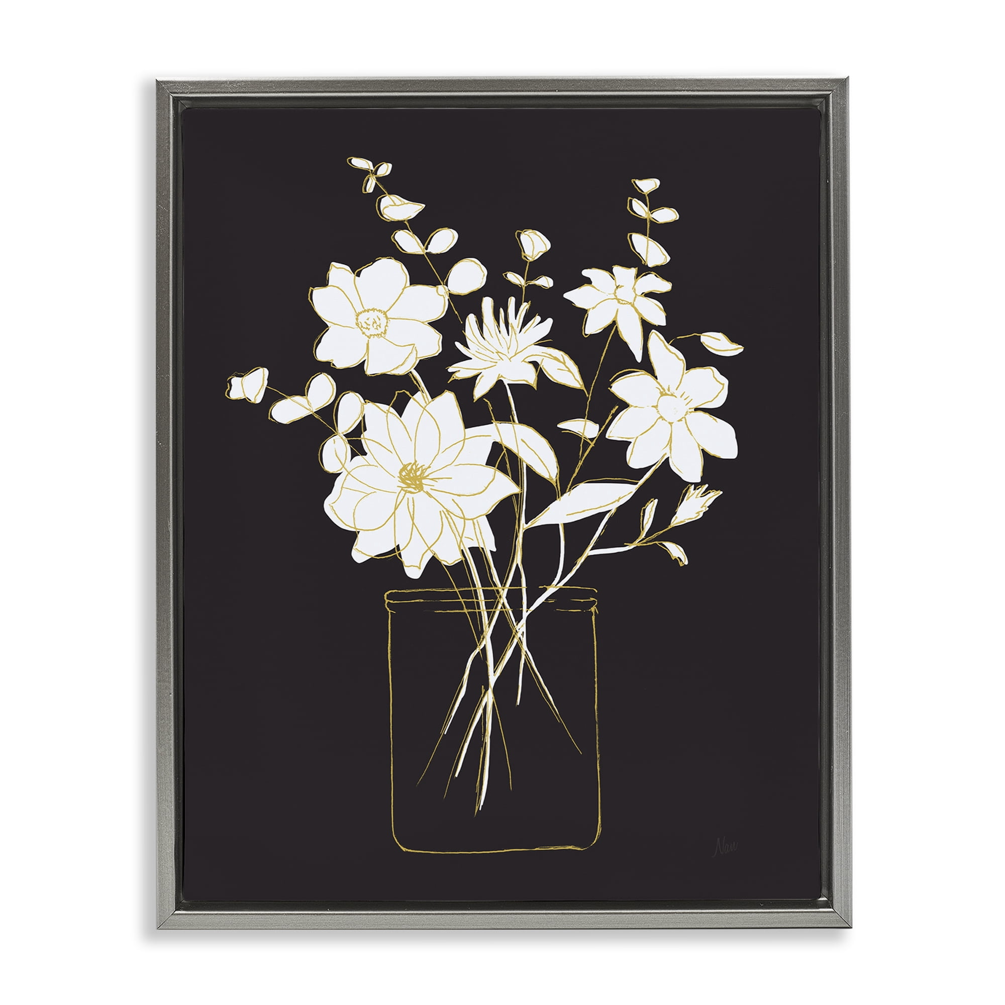 Stupell Industries Classy Jar of Flowers Botanical & Floral Painting Gray Floater Framed Art Print Wall Art, 17 x 21