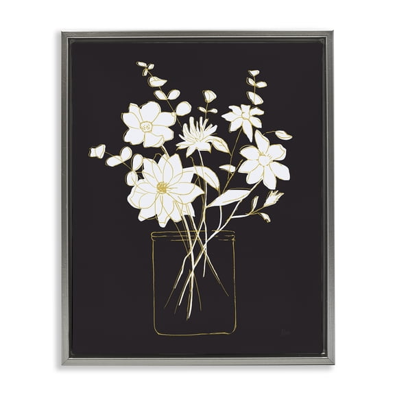 Stupell Industries Classy Jar of Flowers Botanical & Floral Painting Gray Floater Framed Art Print Wall Art, 17 x 21