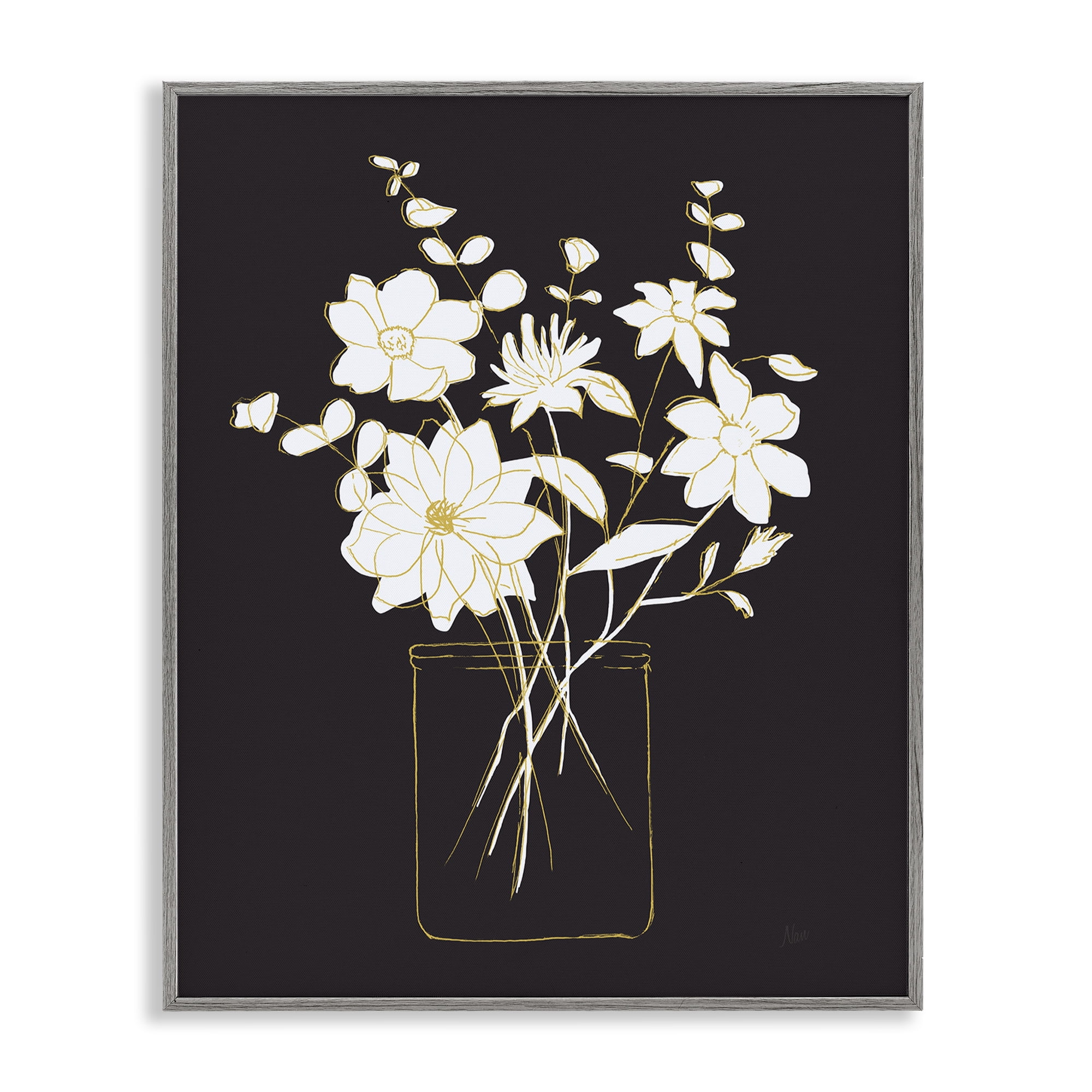 Stupell Industries Classy Jar of Flowers Botanical & Floral Painting Gray Framed Art Print Wall Art, 11 x 14