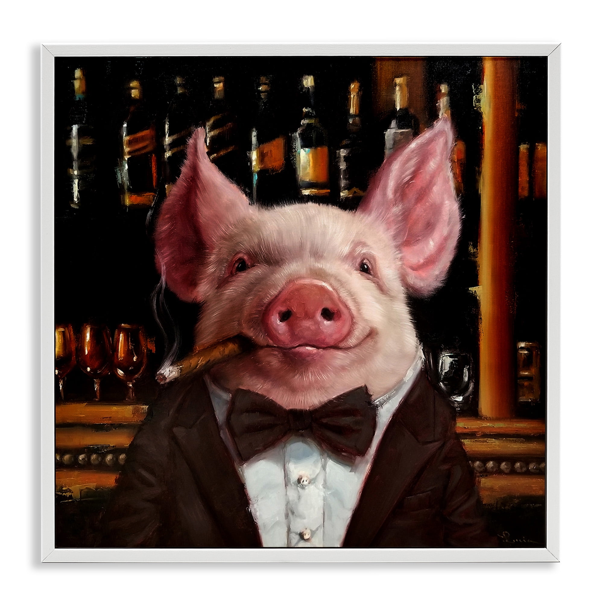 Stupell Industries Classy Pig at Cigar Bar Animals & Insects Painting White Framed Art Print Wall Art, 17 x 17