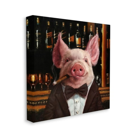 Stupell Industries Classy Pig at Cigar Bar Farm Animal Painting Designed by Lucia Heffernan