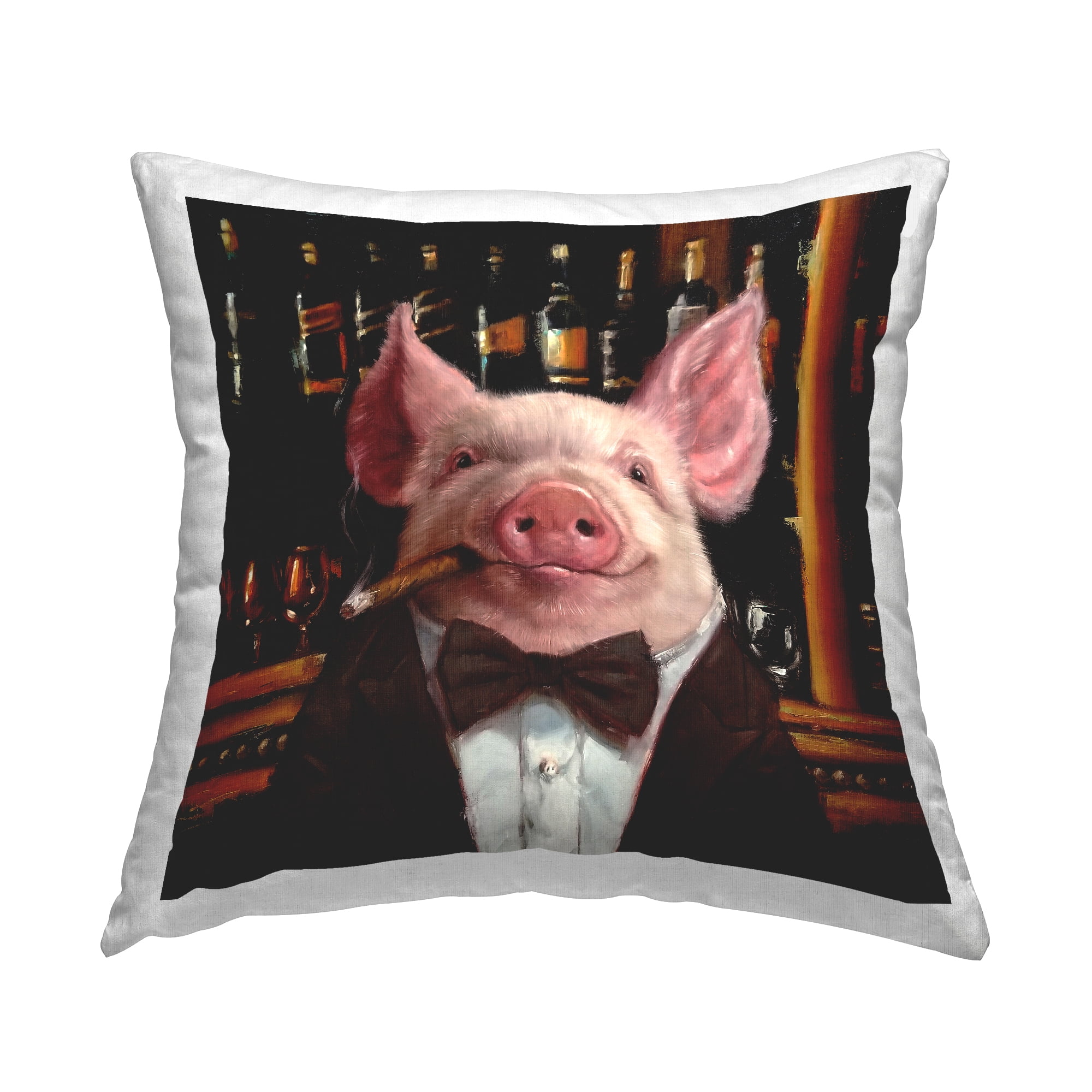 Stupell Industries Classy Pig at Cigar Bar Farm Animal Painting Novelty Multi-Color,18 x 7 x 18 Decorative Pillows