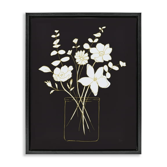 Stupell Industries Classy White Flowers Botanical & Floral Painting Black Floater Framed Art Print Wall Art, 17 x 21
