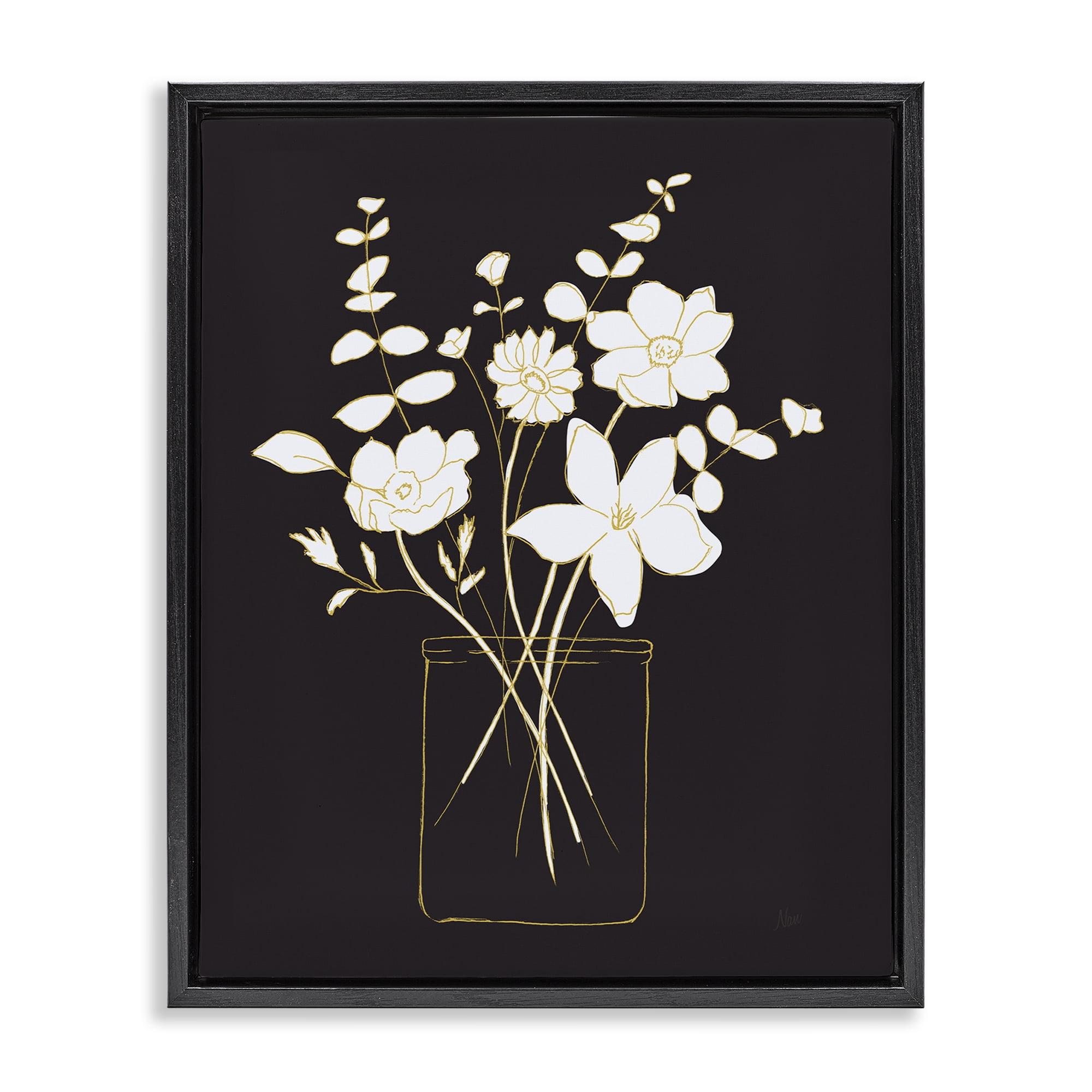 Stupell Industries Classy White Flowers Botanical & Floral Painting Black Floater Framed Art Print Wall Art, 25 x 31