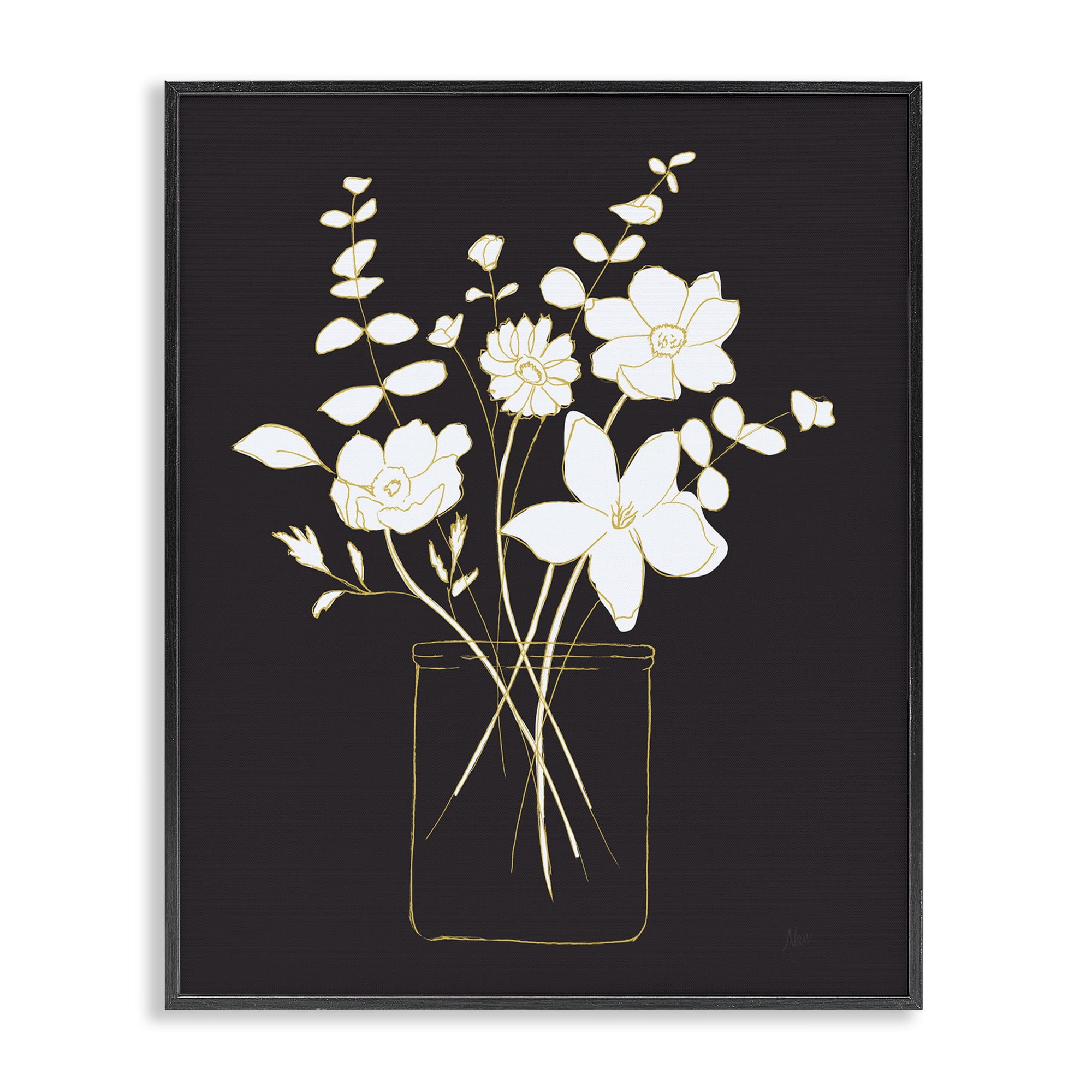 Stupell Industries Classy White Flowers Botanical & Floral Painting Black Framed Art Print Wall Art, 11 x 14