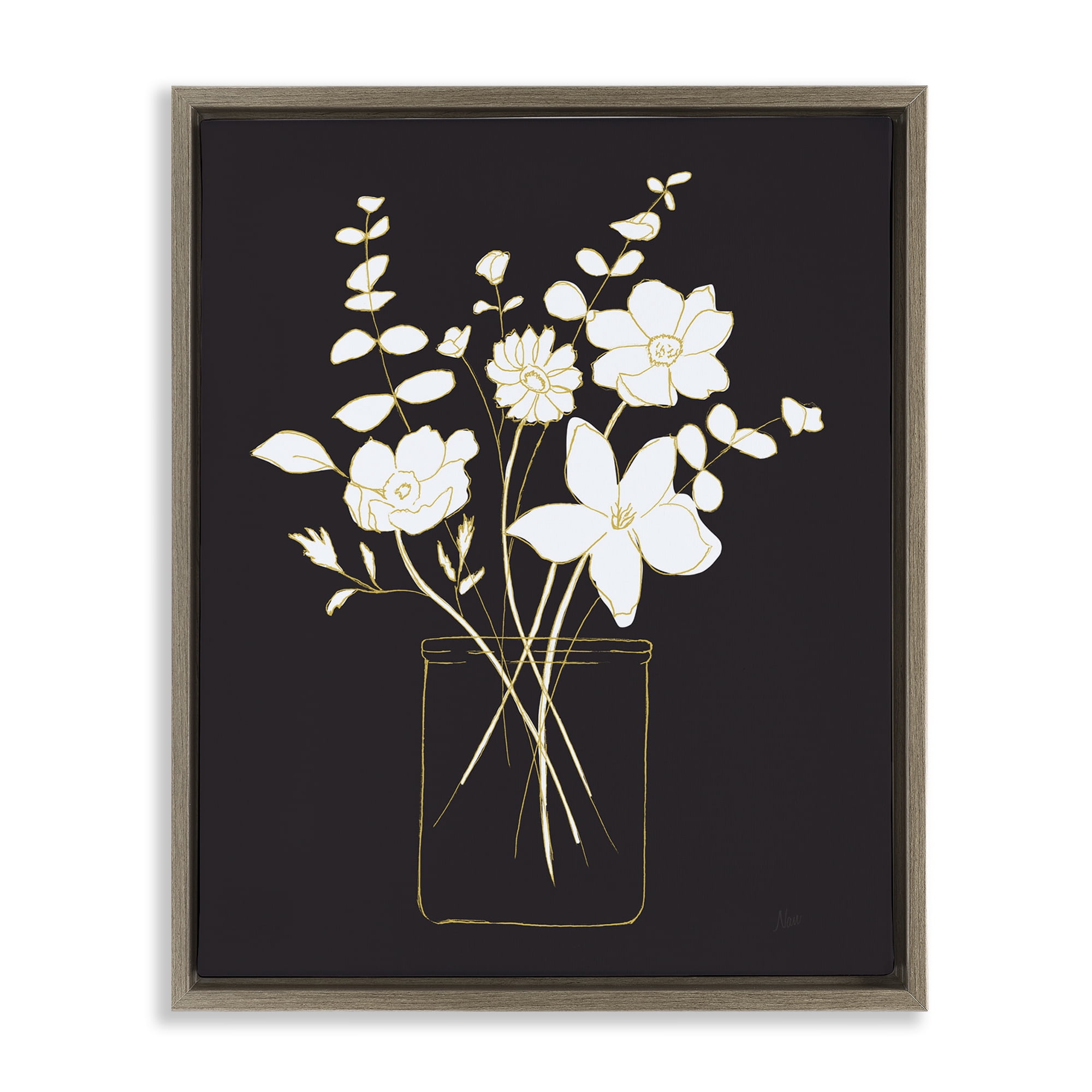Stupell Industries Classy White Flowers Botanical & Floral Painting Brown Floater Framed Art Print Wall Art, 25 x 31