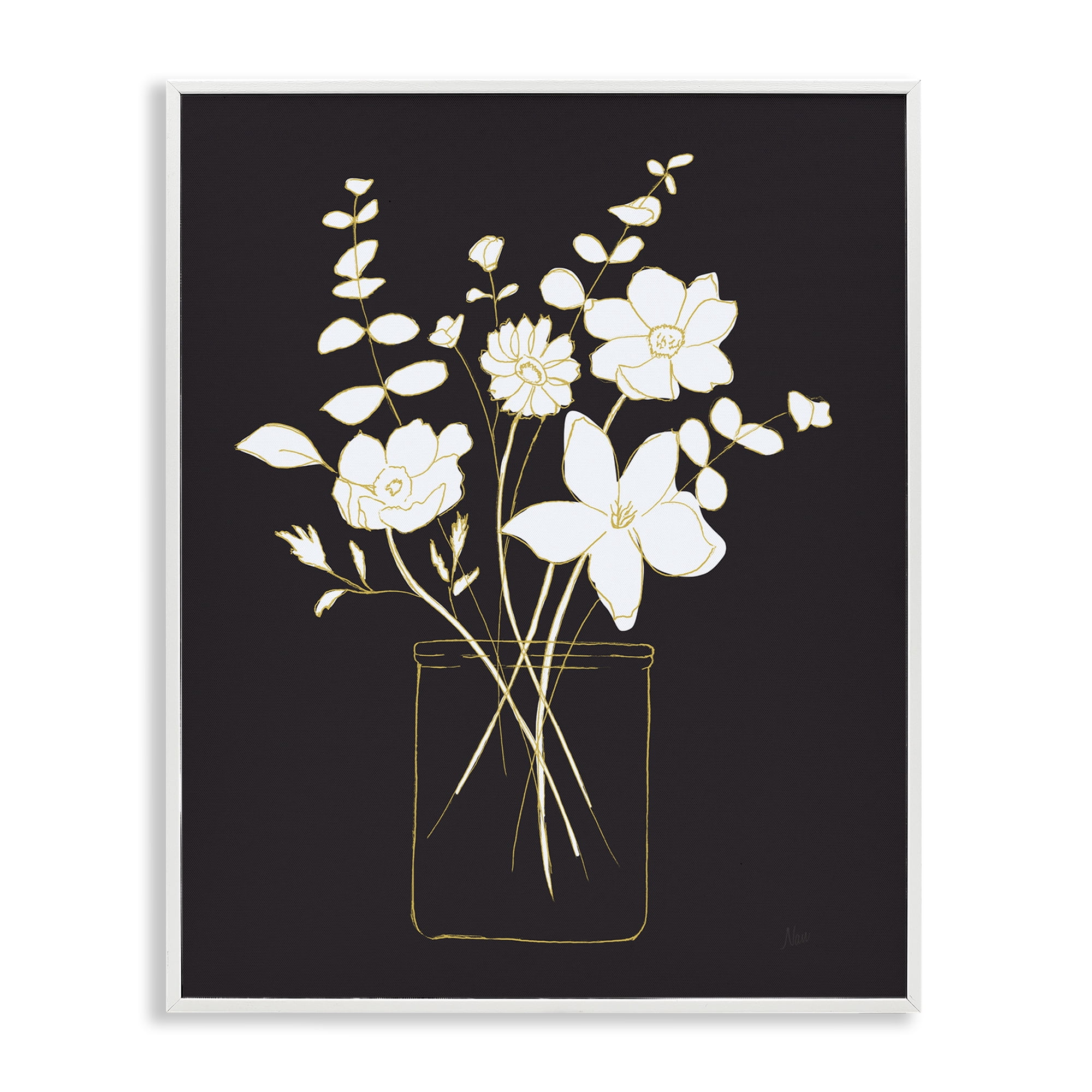 Stupell Industries Classy White Flowers Botanical & Floral Painting White Framed Art Print Wall Art, 16 x 20