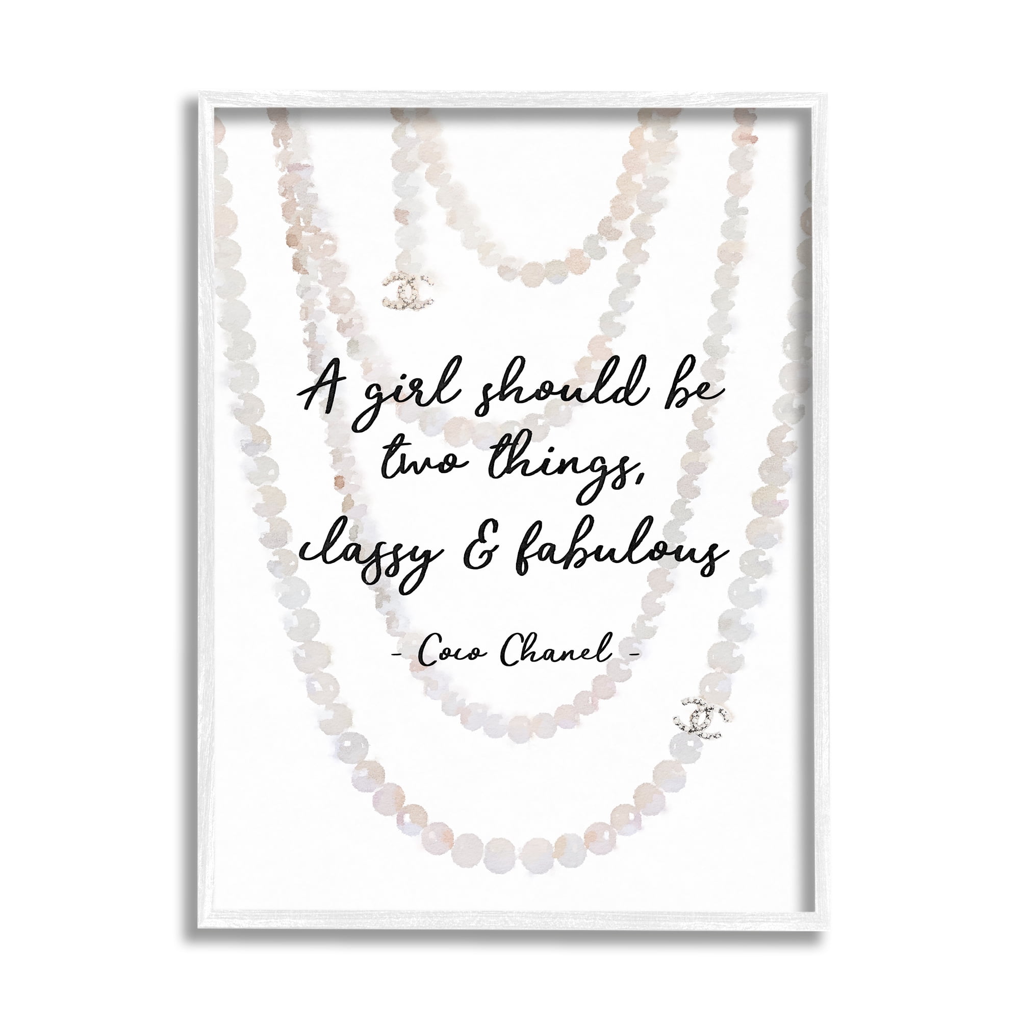Stupell Industries Classy and Fabulous Fashion Quote with Pearls Graphic Art White Framed Art Print Wall Art, 24x30, by Amanda Greenwood