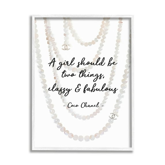 Stupell Industries Classy and Fabulous Fashion Quote with Pearls Graphic Art White Framed Art Print Wall Art, 24x30, by Amanda Greenwood