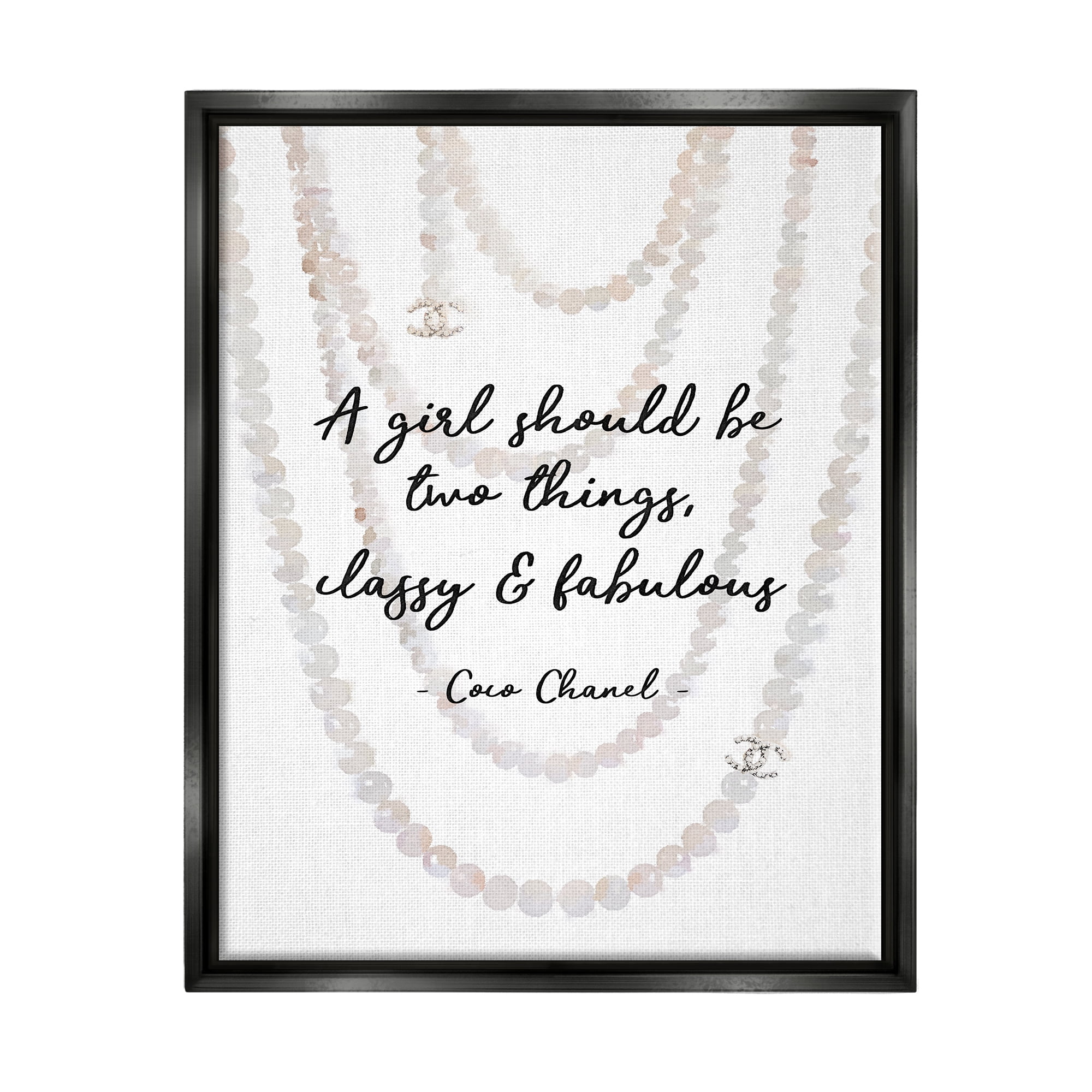 Stupell Industries Classy and Fabulous Fashion Quote with Pearls Jet Black Framed Floating Canvas Wall Art, 24x30, by Amanda Greenwood