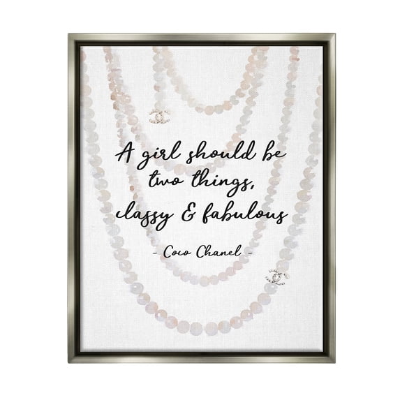 Stupell Industries Classy and Fabulous Fashion Quote with Pearls Luster Gray Framed Floating Canvas Wall Art, 24x30, by Amanda Greenwood