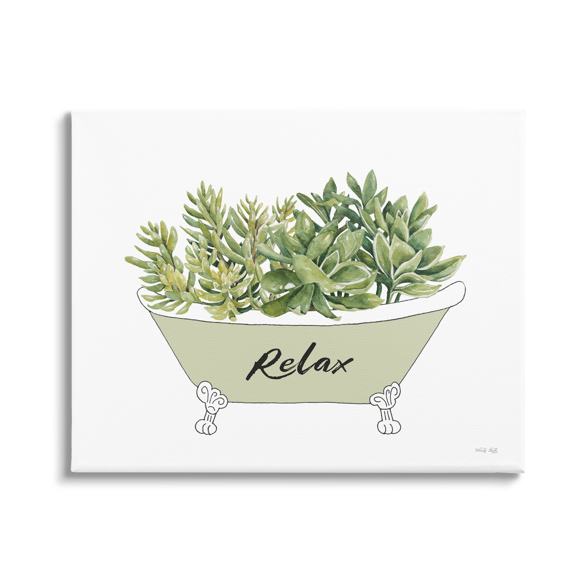 Stupell Industries Claw Foot Bathtub Succulent Plants Relax Typography Graphic Art Gallery Wrapped Canvas Print Wall Art, Design by Cindy Jacobs