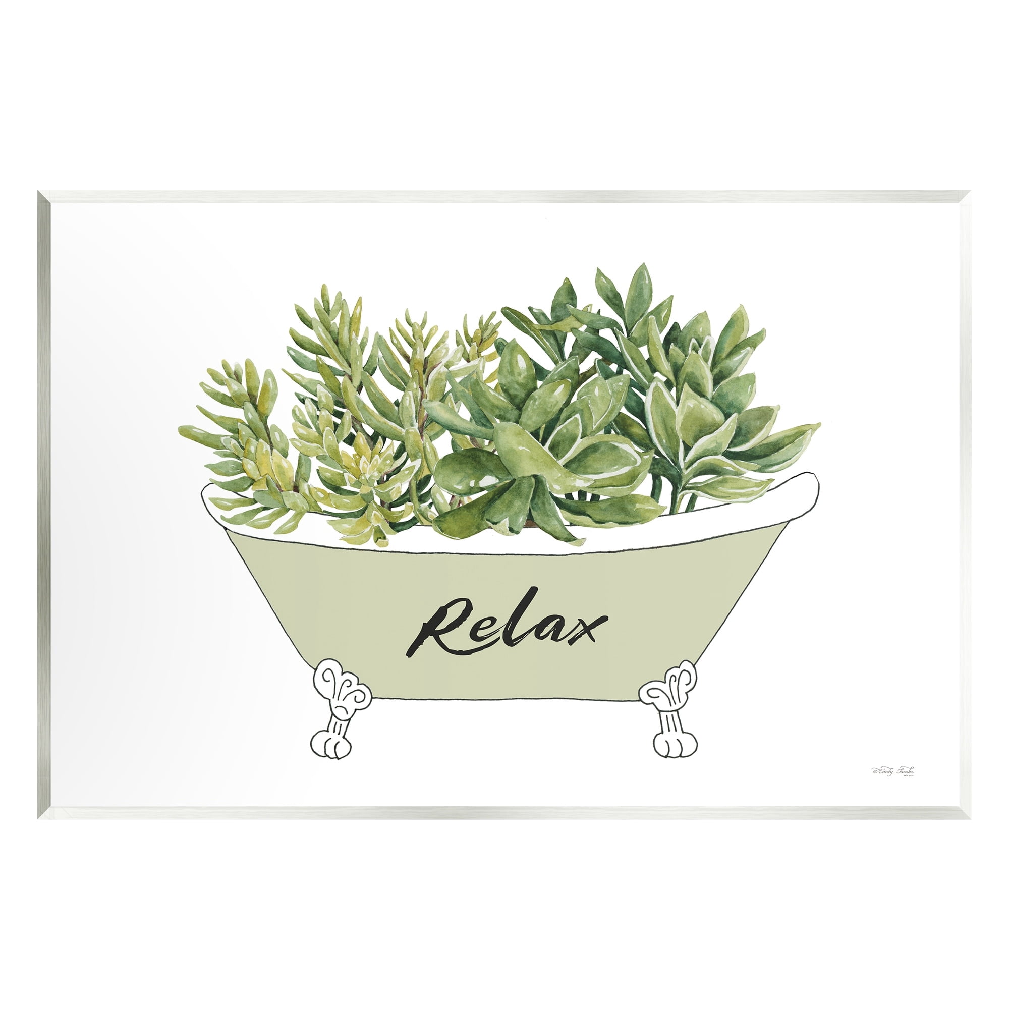 Stupell Industries Claw Foot Bathtub Succulent Plants Relax Typography Graphic Art Unframed Art Print Wall Art, Design by Cindy Jacobs