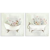 Stupell Industries Clawfoot Flower Garden Bees Bath & Laundry Painting Unframed Art Print Wall Art, 12 x 12, Set of 2