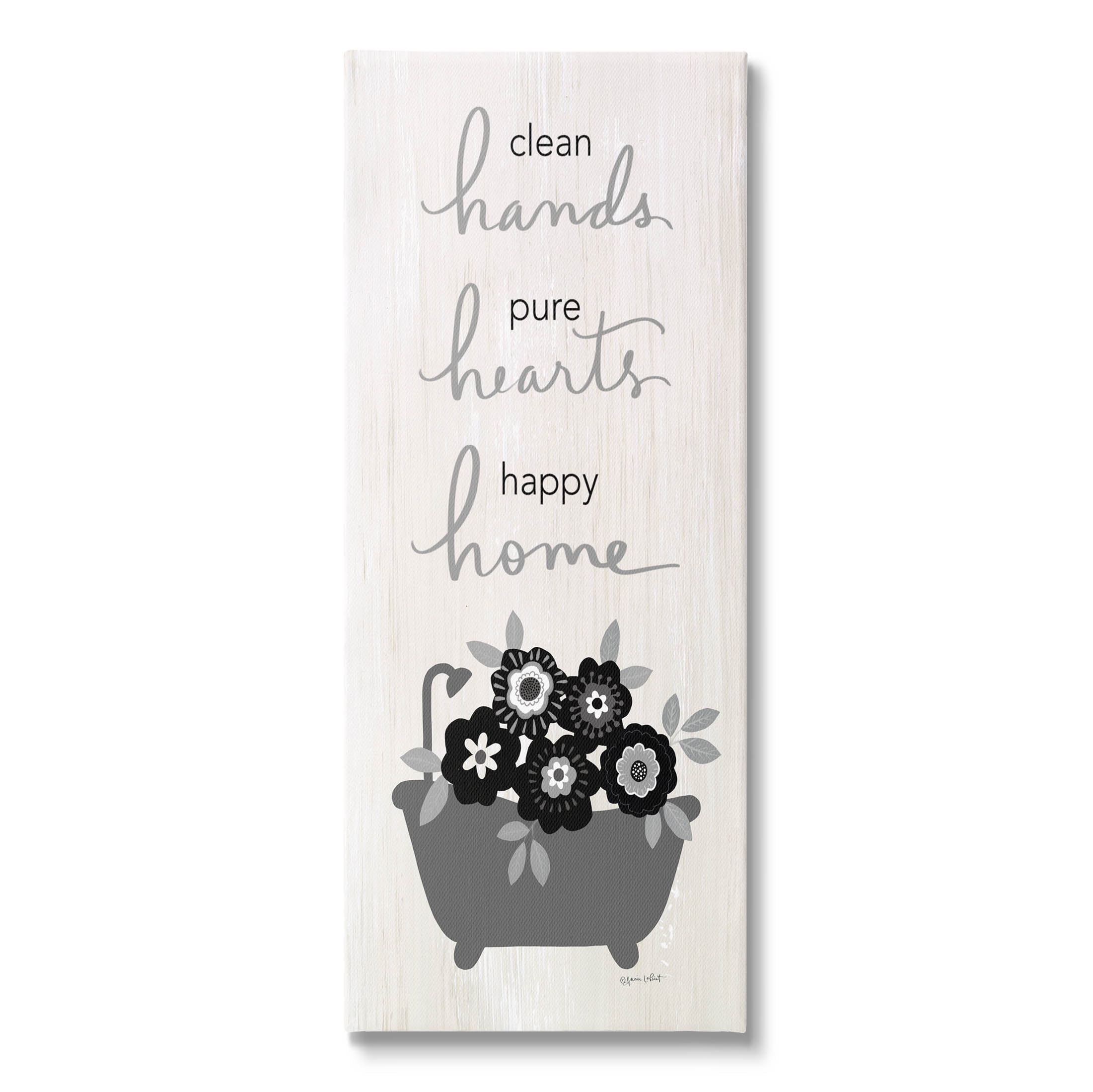 Stupell Industries Clean Hands Pure Hearts Floral Bathroom Graphic Art Gallery Wrapped Canvas Print Wall Art, Design by Anna LaPoint