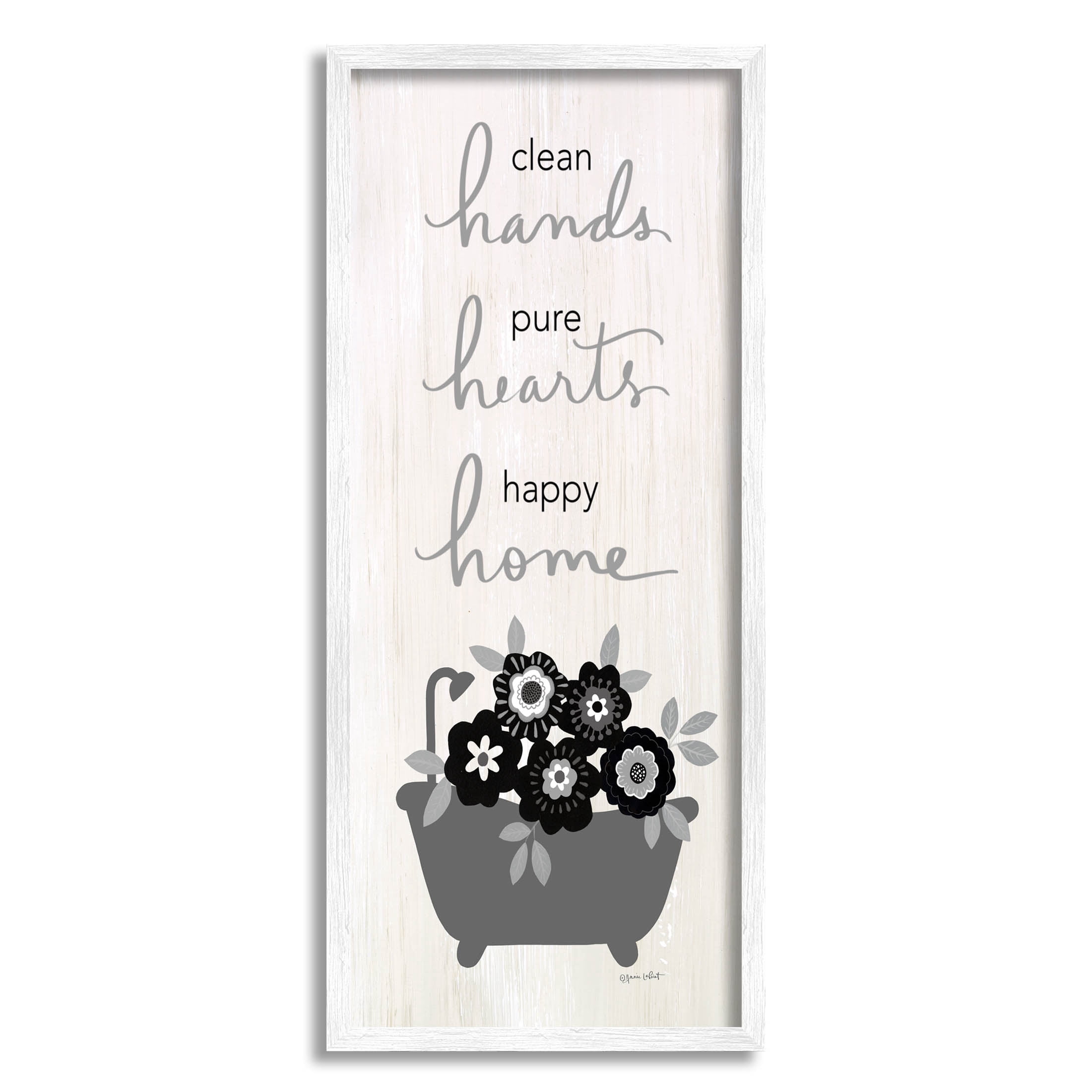 Stupell Industries Clean Hands Pure Hearts Floral Bathroom Graphic Art White Framed Art Print Wall Art, Design by Anna LaPoint