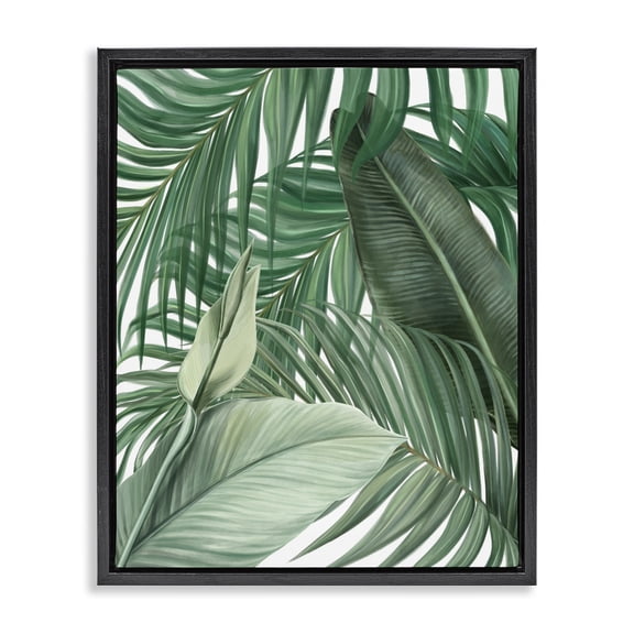 Stupell Industries Clean Tropics Layered Leaves Black Framed Floater Canvas Wall Art design by Unknown, 21 x 17