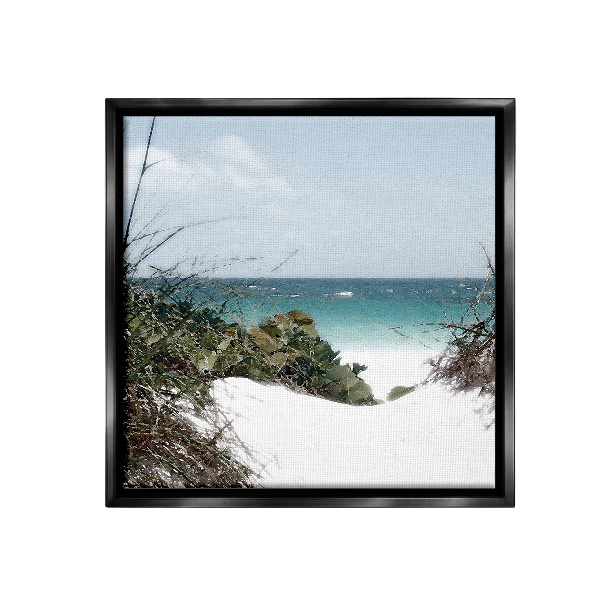 Stupell Industries Clear Beach Scenery Landscape Photography Black Floater Framed Canvas Art Print Wall Art, 25 x 25