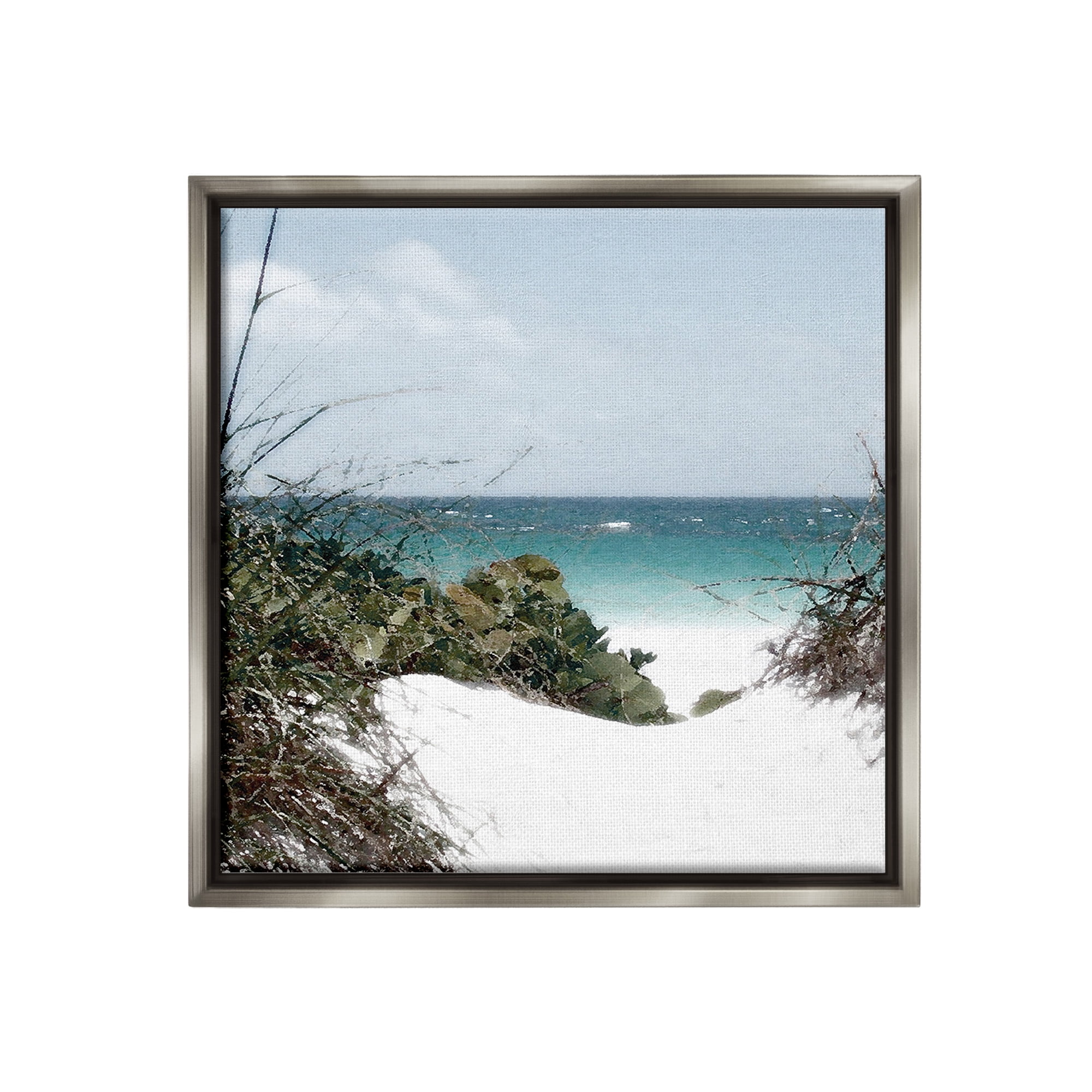 Stupell Industries Clear Beach Scenery Landscape Photography Gray Floater Framed Canvas Art Print Wall Art, 18 x 18
