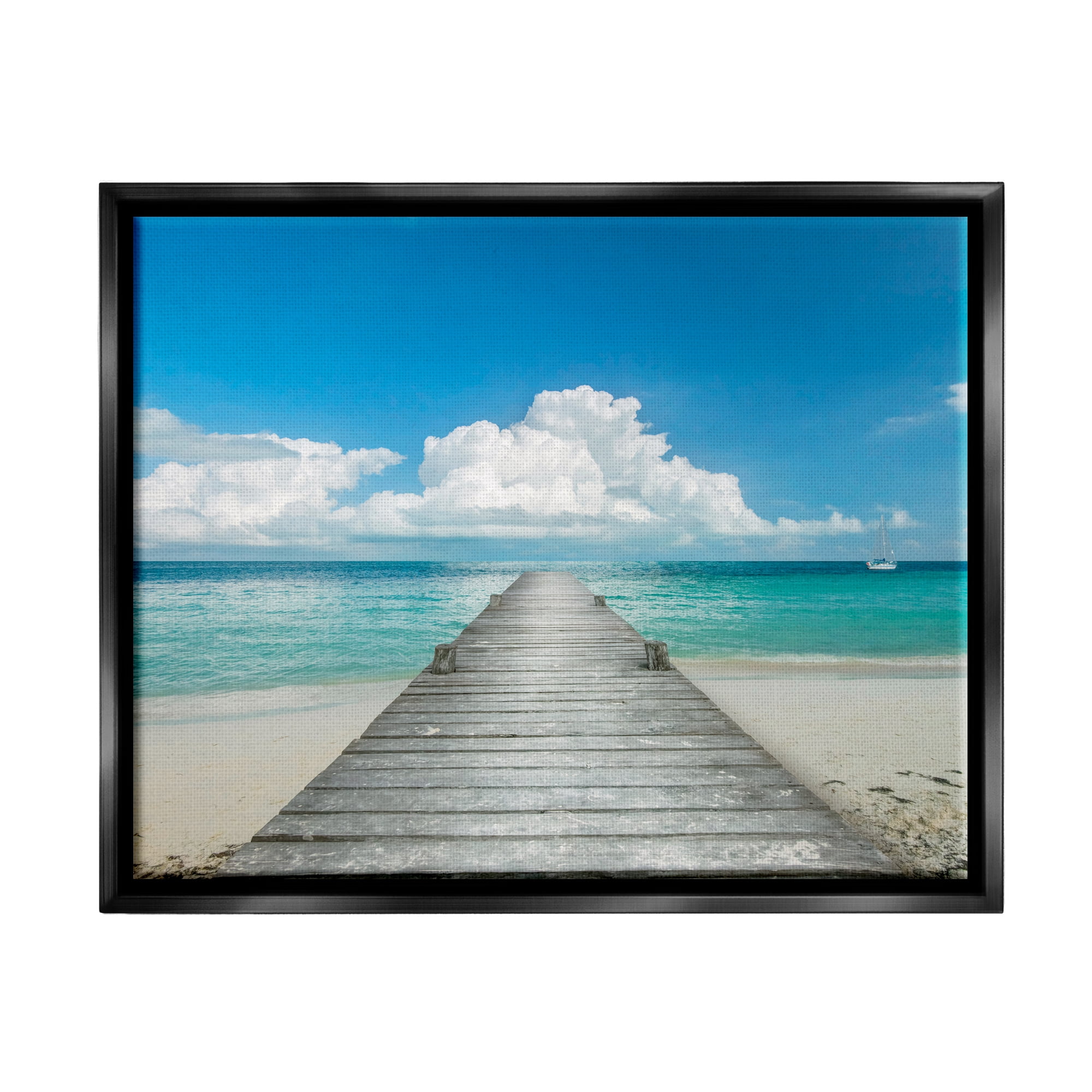 Stupell Industries Clear Blue Beach Sky Nature Photography Black Floater Framed Canvas Art Print Wall Art, 31 x 25