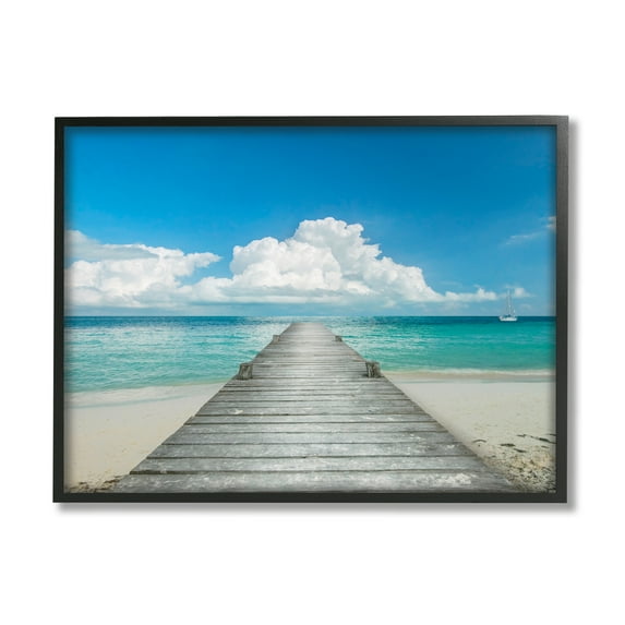 Stupell Industries Clear Blue Beach Sky Nature Photography Black Framed Art Print Wall Art, 20 x 16