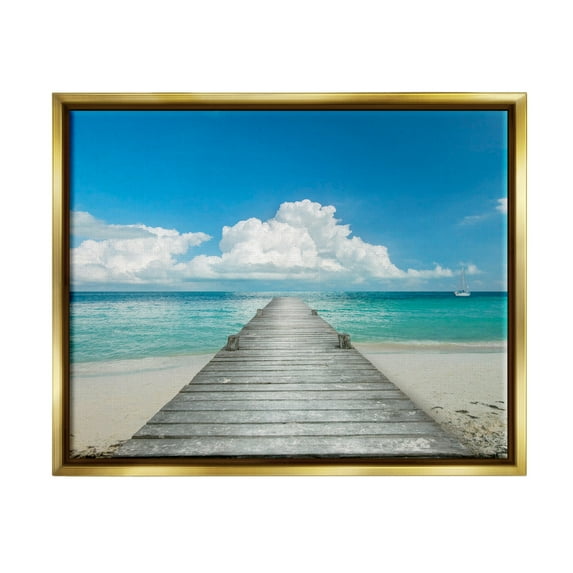 Stupell Industries Clear Blue Beach Sky Nature Photography Gold Floater Framed Canvas Art Print Wall Art, 31 x 25