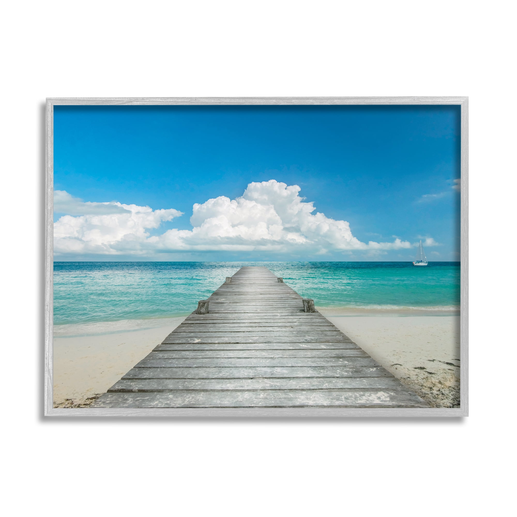 Stupell Industries Clear Blue Beach Sky Nature Photography Gray Framed Art Print Wall Art, 14 x 11