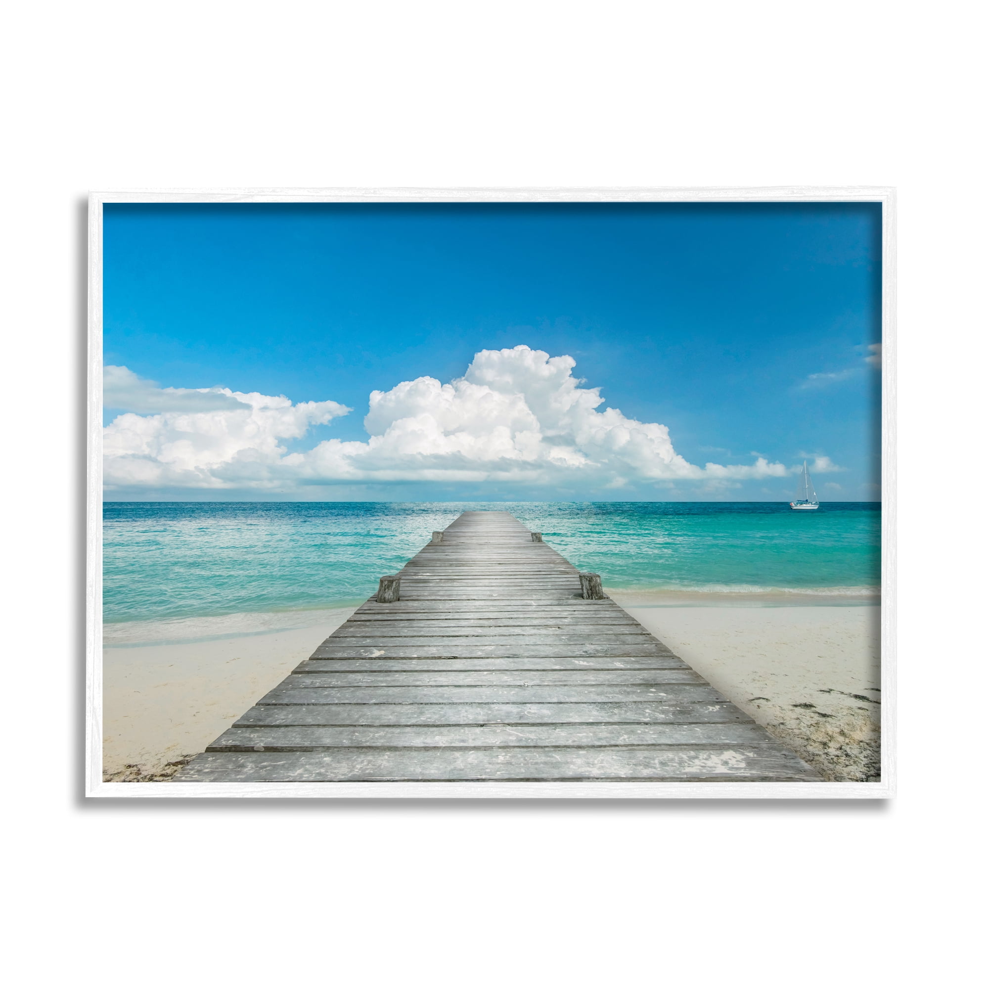 Stupell Industries Clear Blue Beach Sky Nature Photography White Framed Art Print Wall Art, 14 x 11