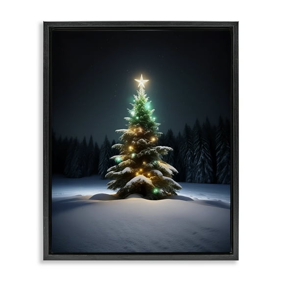 Stupell Industries Clear Night Snowy Tree Holiday Photography Black Floater Framed Canvas Art Prints Wall Art, 17 x 21