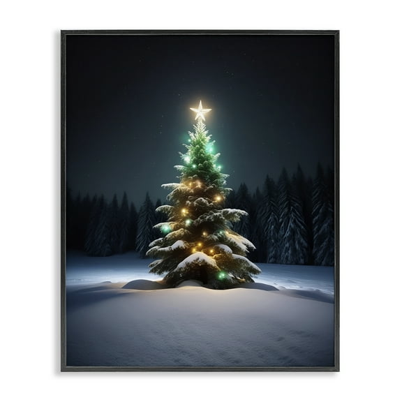 Stupell Industries Clear Night Snowy Tree Holiday Photography Black Framed Art Prints Wall Art, 11 x 14