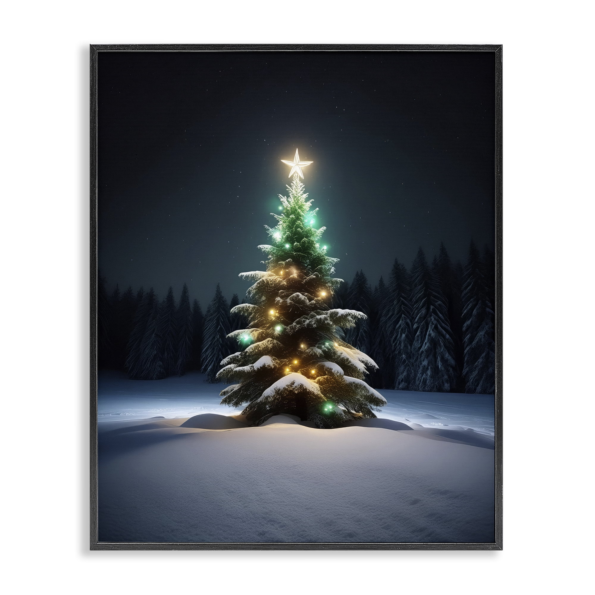 Stupell Industries Clear Night Snowy Tree Holiday Photography Black Framed Art Prints Wall Art, 16 x 20