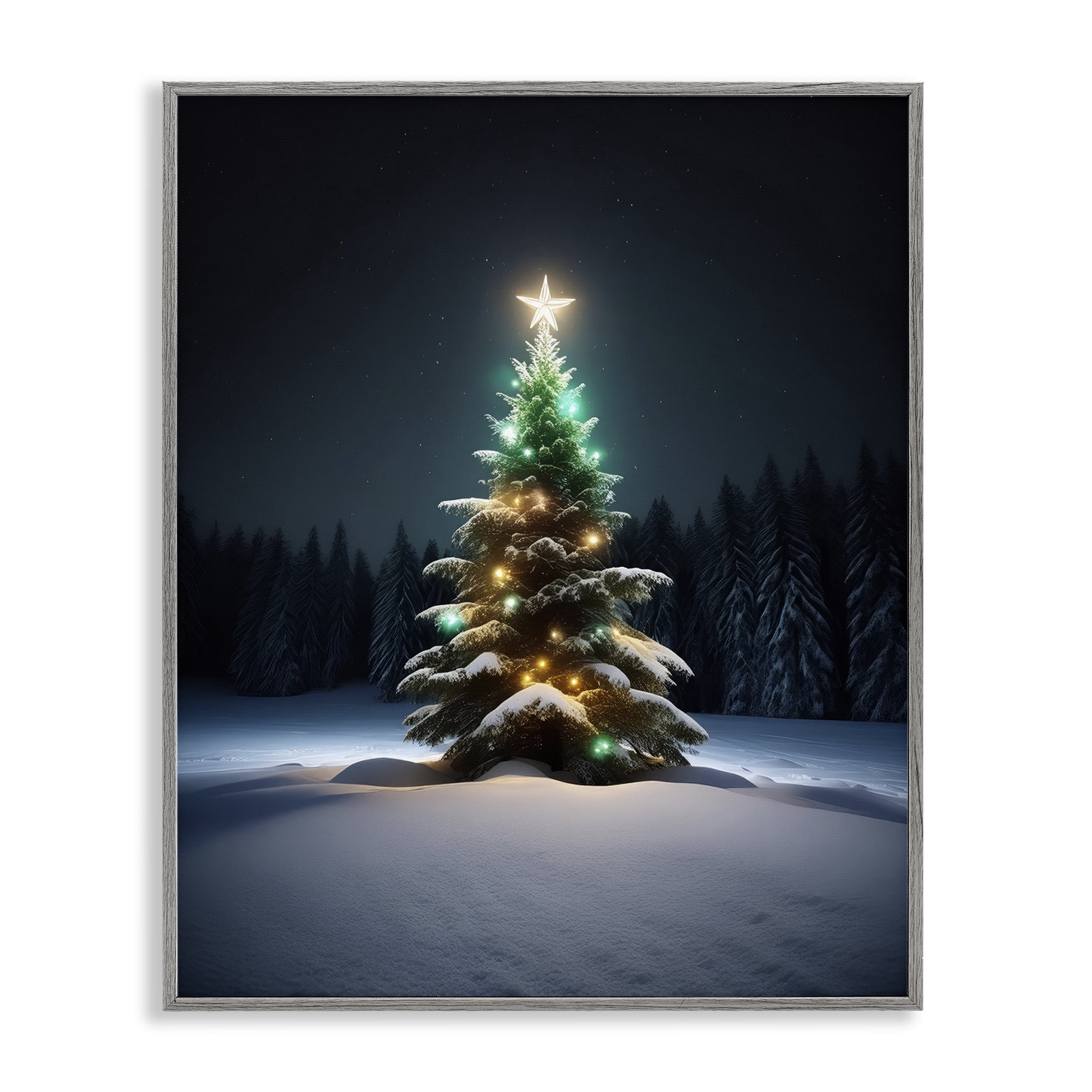Stupell Industries Clear Night Snowy Tree Holiday Photography Gray Framed Art Prints Wall Art, 11 x 14