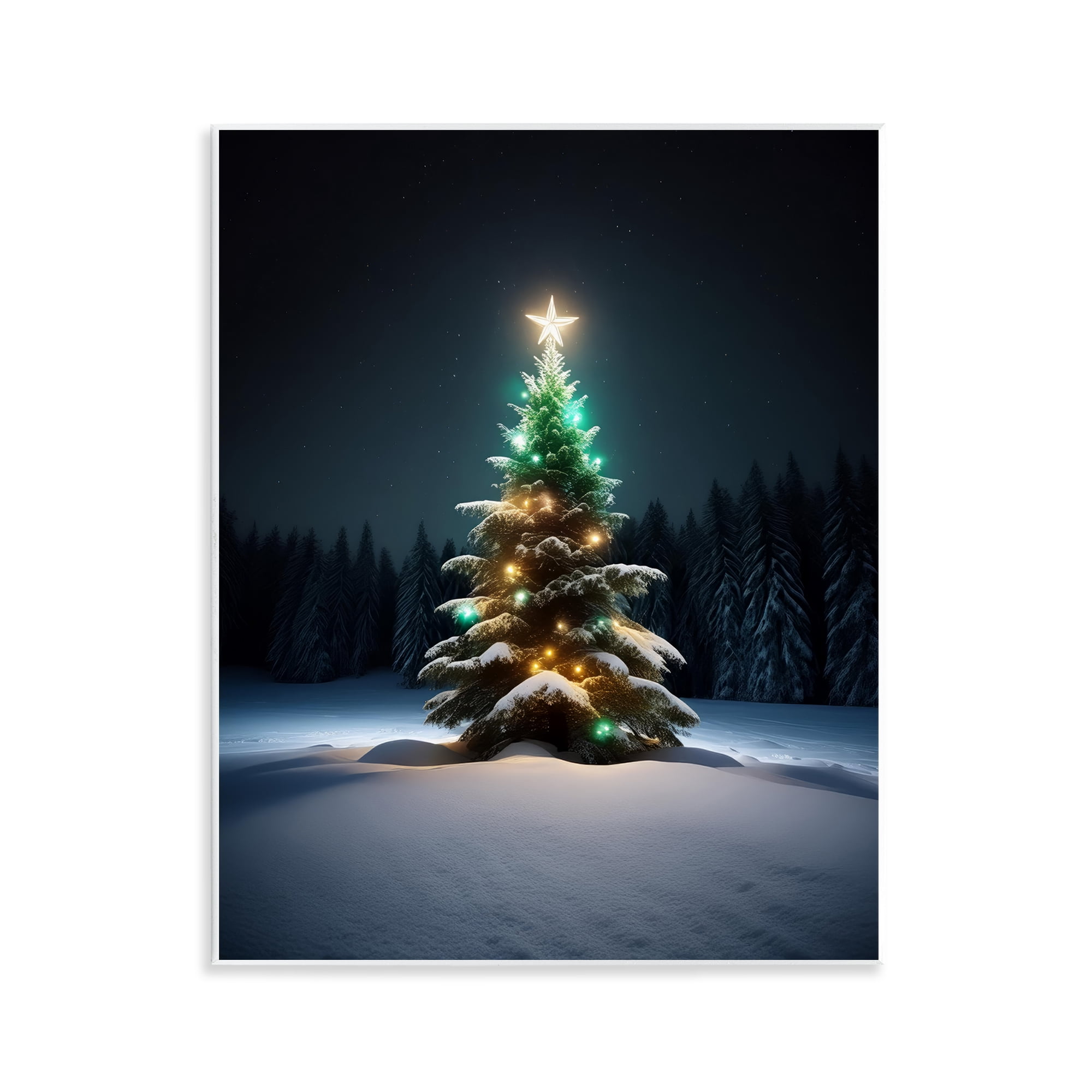 Stupell Industries Clear Night Snowy Tree Holiday Photography Unframed Art Prints Wall Art, 11 x 14