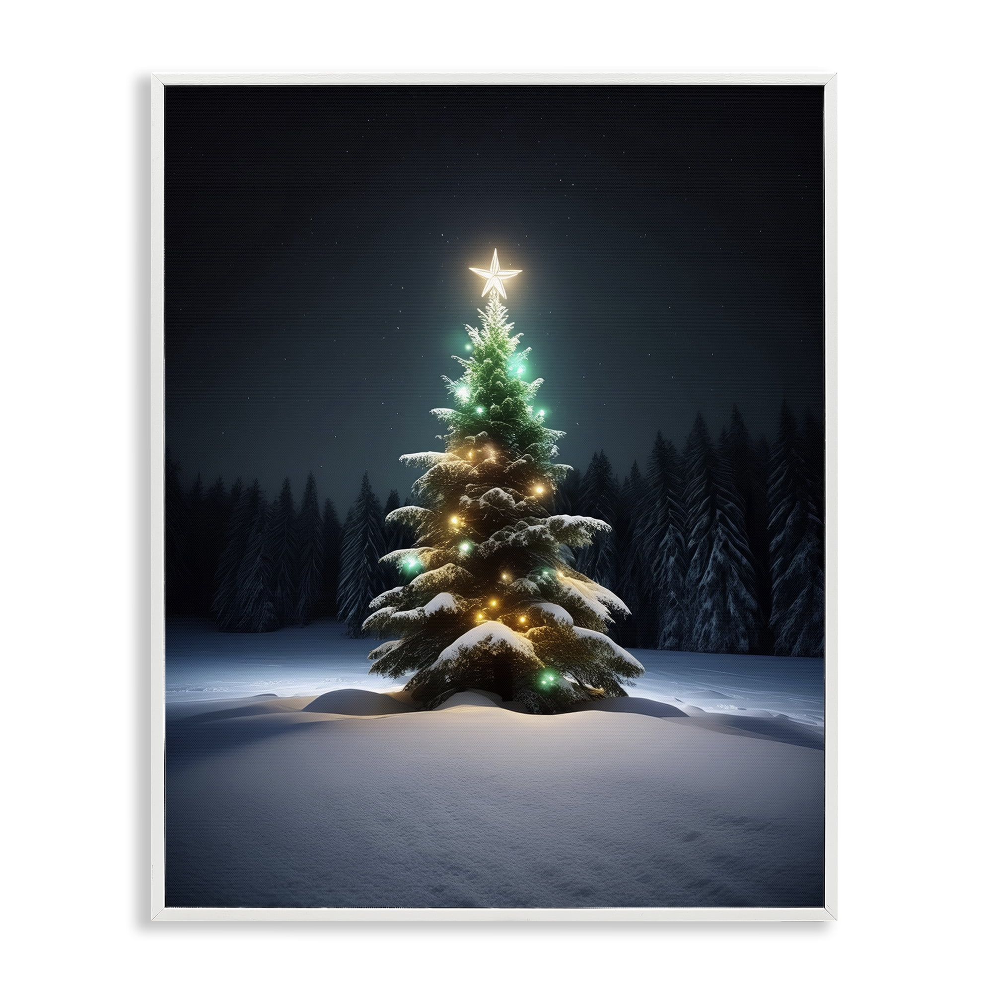 Stupell Industries Clear Night Snowy Tree Holiday Photography White Framed Art Prints Wall Art, 11 x 14