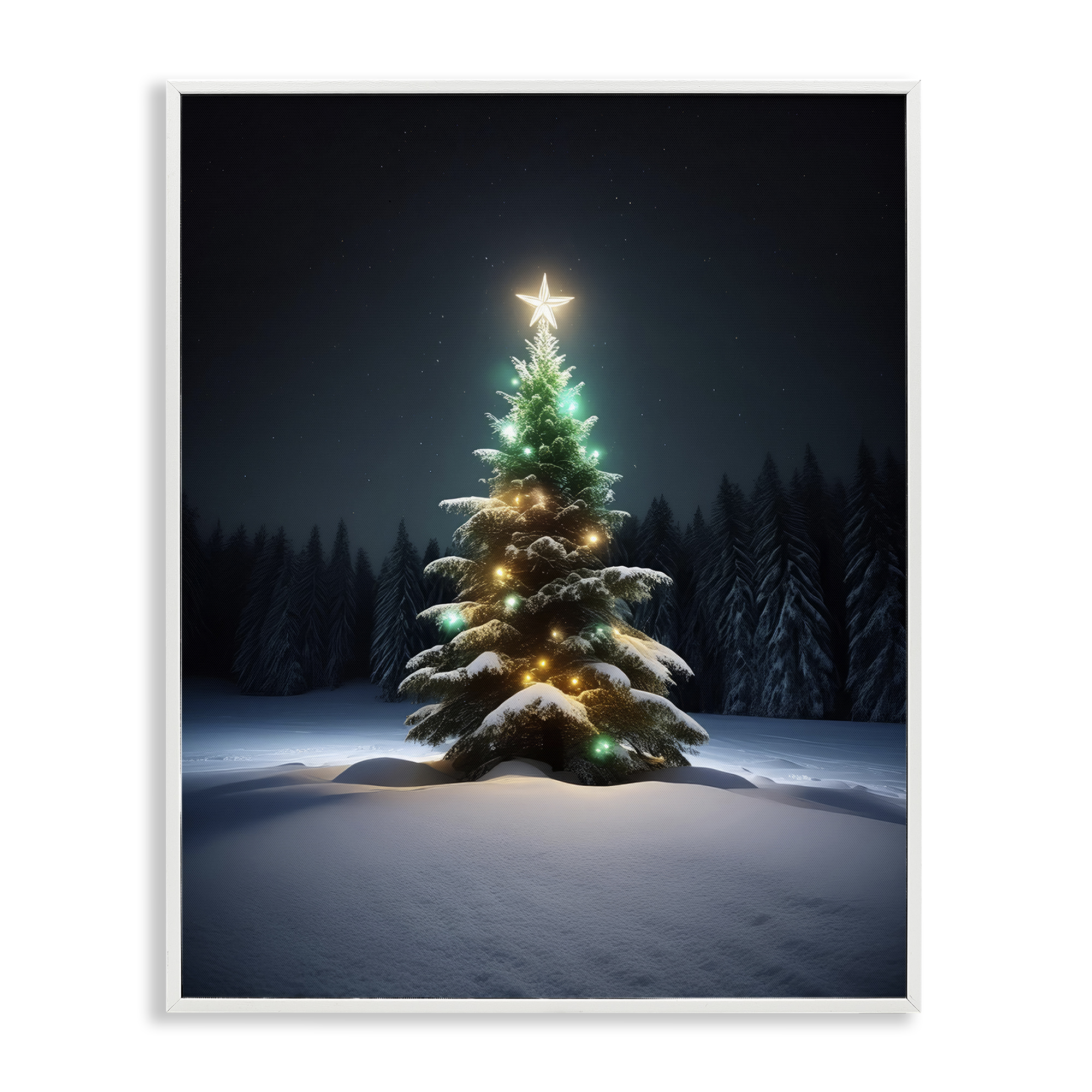 Stupell Industries Clear Night Snowy Tree Holiday Photography White Framed Art Prints Wall Art, 24 x 30